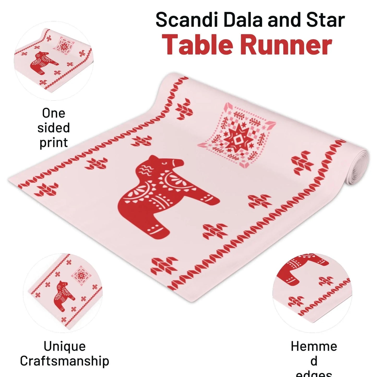 Scandinavian Table Runner – Nordic Christmas Decor with Dala Horse & Winter Star Pattern
