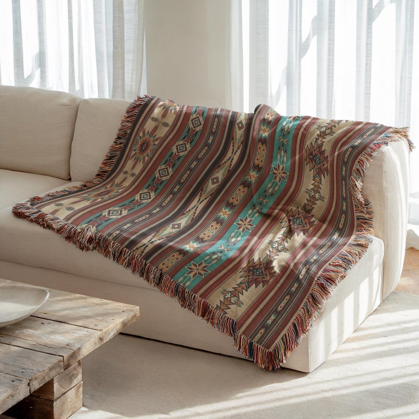 Living-room Blanket, Navajo Pattern Throw, Southwestern Design Couch Cover, Native American Sofa Blanket, Ethnic Room Decor, Tribal Decor,