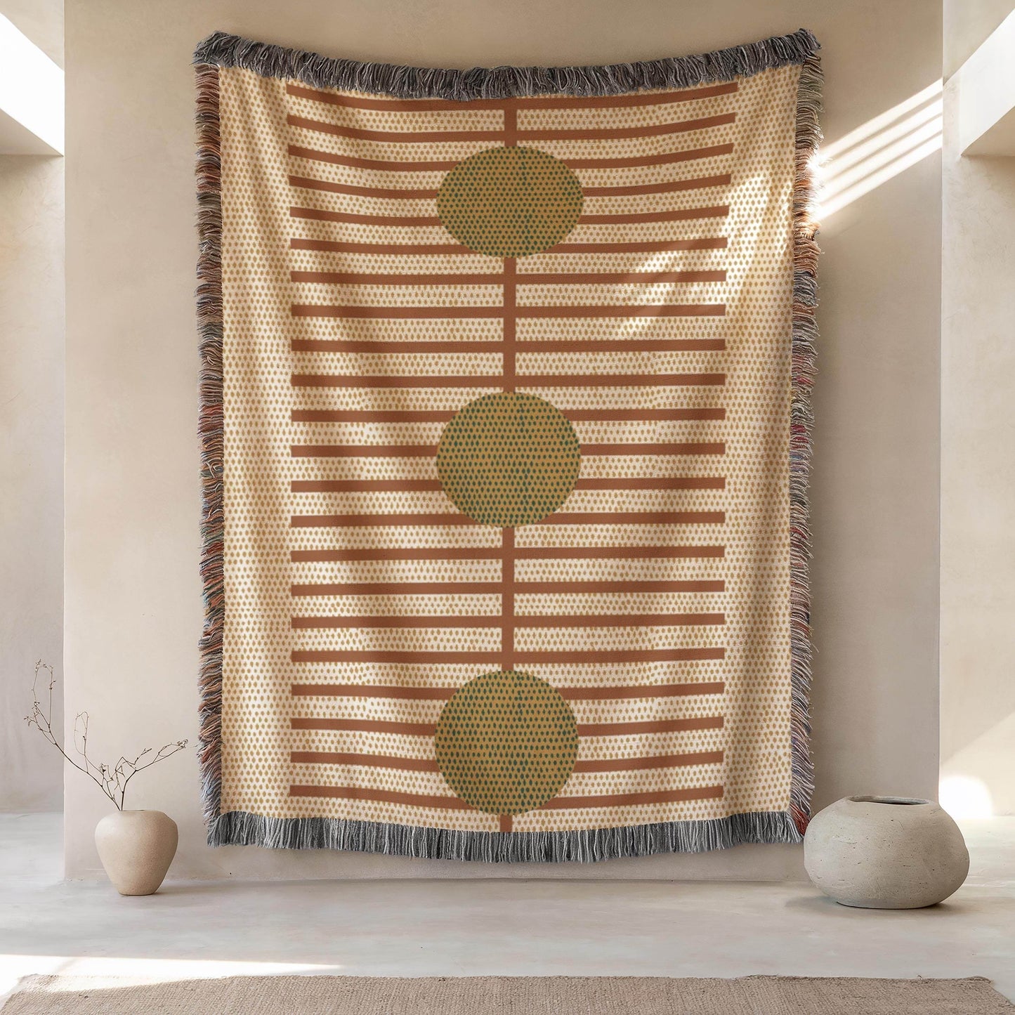 Woven Cotton Throw Blanket - Rustic Stripes Design with Fringed Edges for Cozy Living - timelessbohochic.com