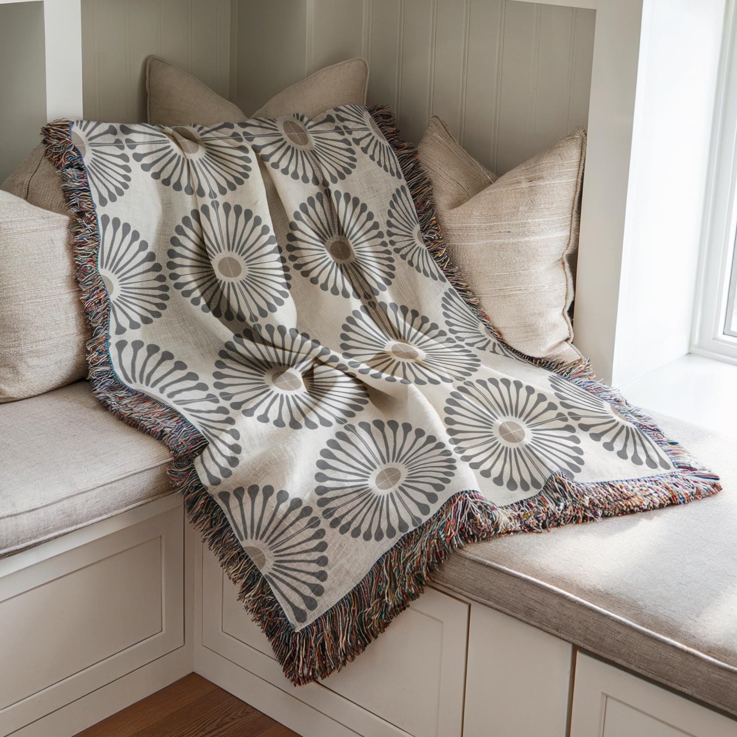 Woven Cotton Blanket Featuring Sunflower Pattern – Machine Washable, Nature Inspired Throw