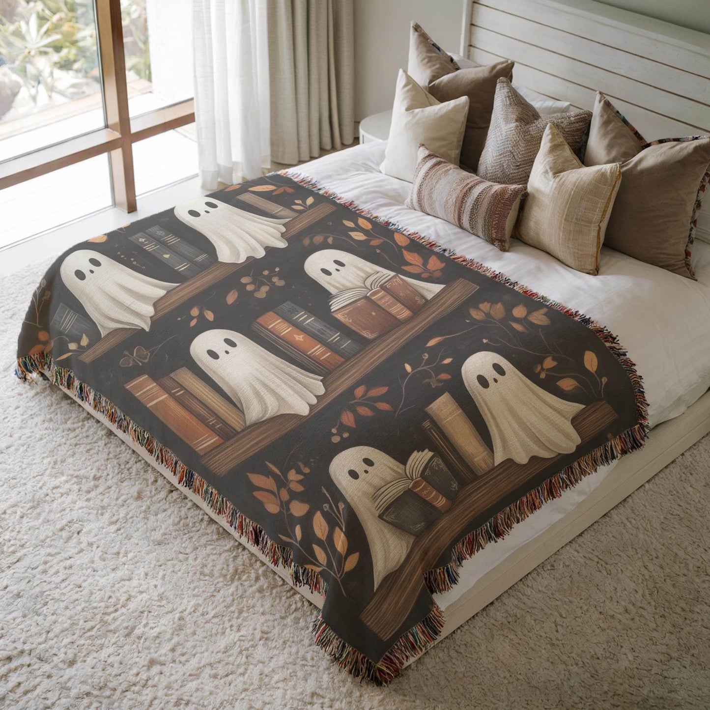 Ghost Blanket Halloween Throw - Cozy Woven Cotton Bedding for Spooky Nights - timelessbohochic.com