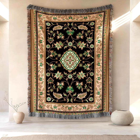 Middle East Woven Blanket – Cozy Kilim Cotton Throw with Fringed Edges - timelessbohochic.com