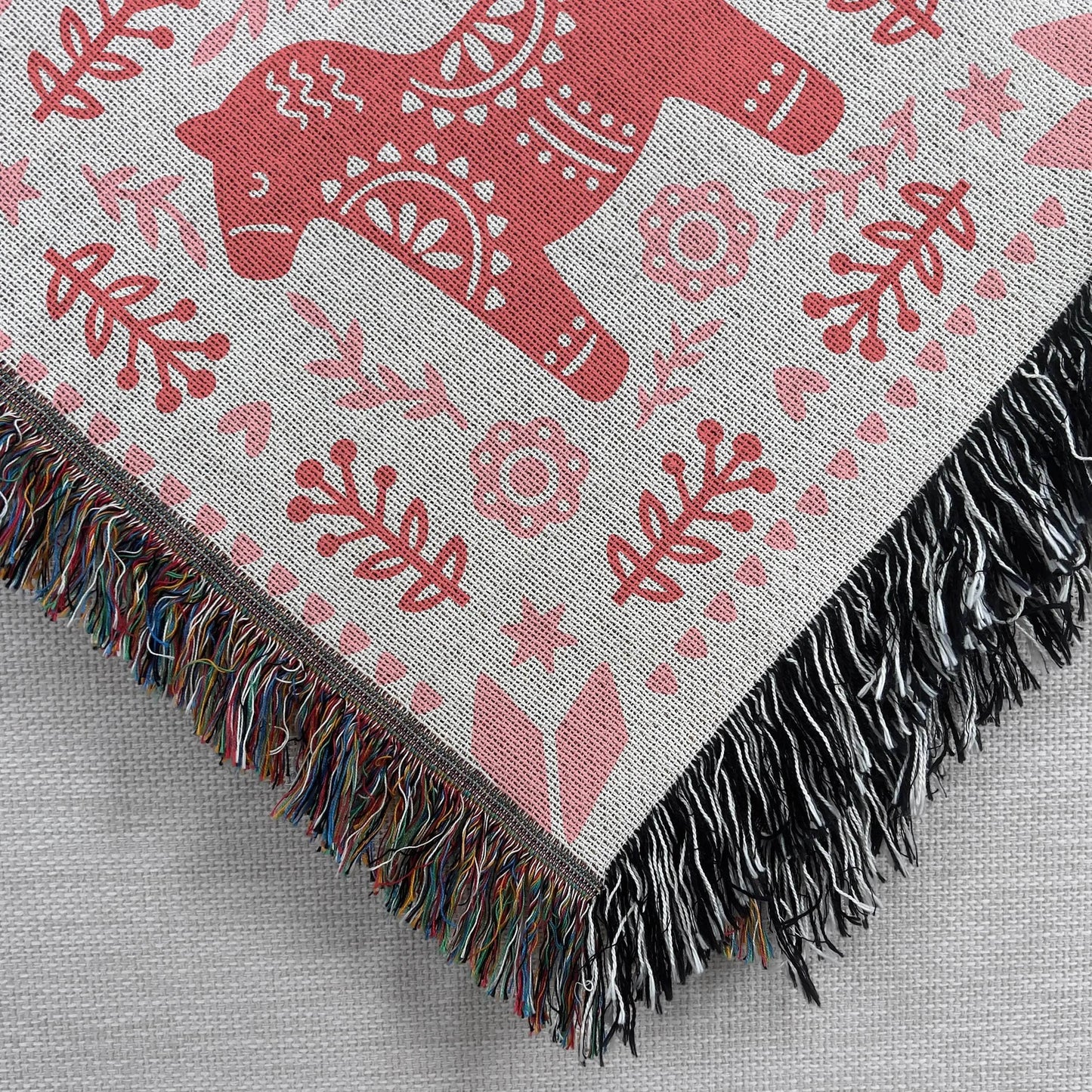 Dala Horse Blanket – Scandinavian Woven Throw | Cozy Nordic Bedspread Gift - timelessbohochic.com