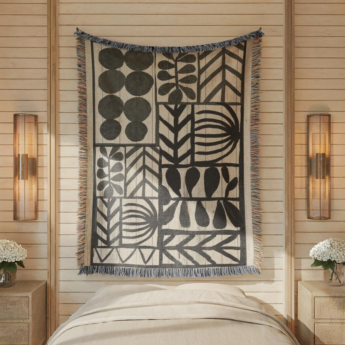 Geometric Wall Hanging – Black White Cotton Tapestry with Minimalist Pattern