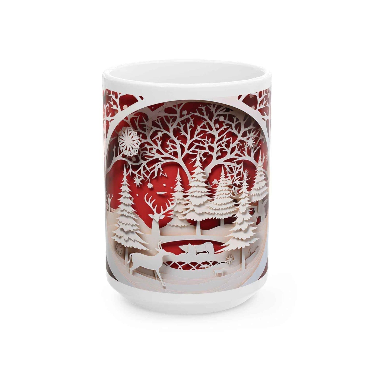 Festive Ceramic Mug – Red And White Holiday Coffee Cup | Cozy Winter Tea Mug - timelessbohochic.com