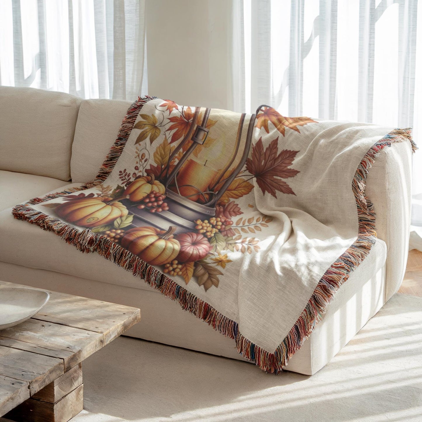 Fall Decor Throw - Cozy Autumn Blanket With Pumpkin & Rustic Farmhouse Style