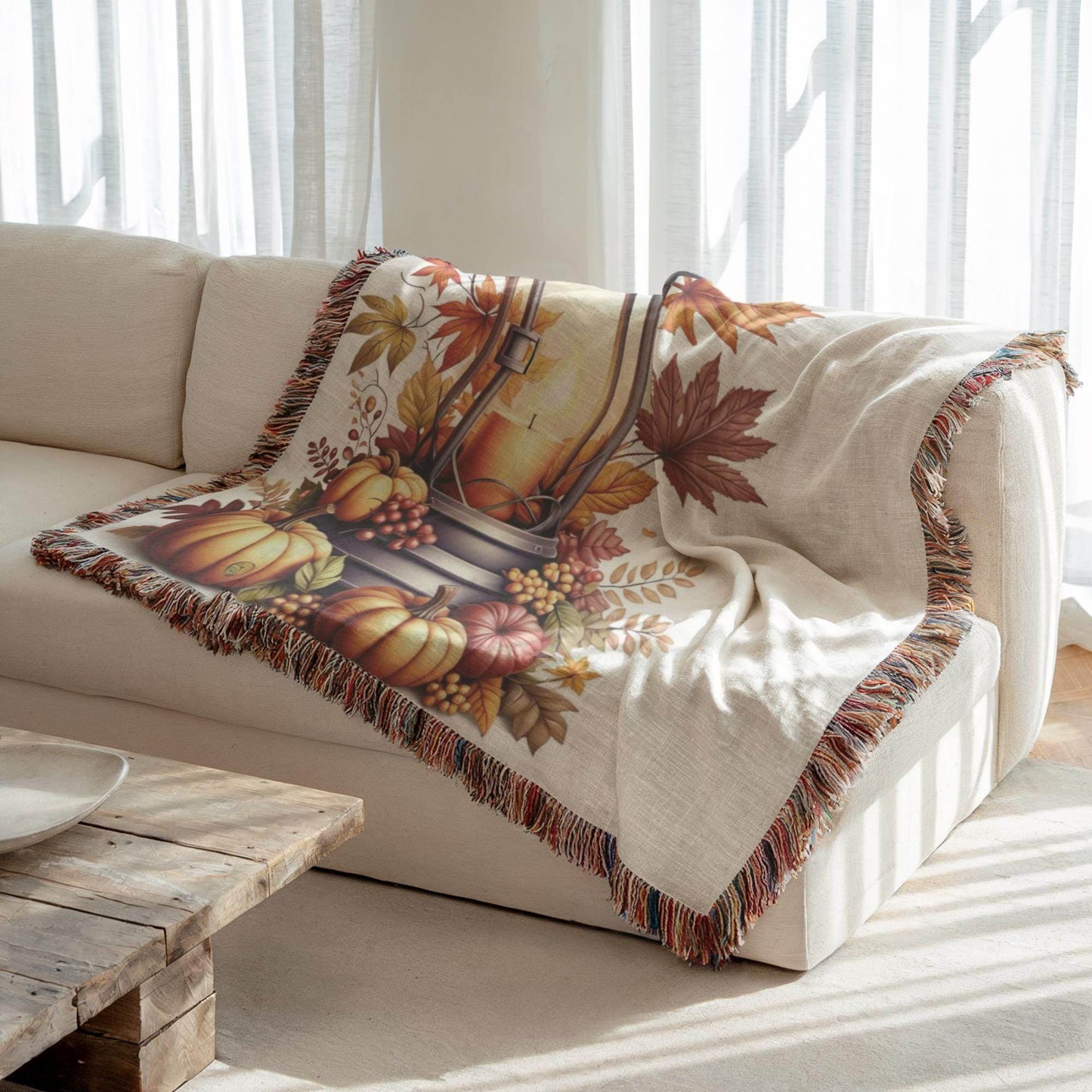 Fall Decor Throw - Cozy Autumn Blanket With Pumpkin & Rustic Farmhouse Style - timelessbohochic.com