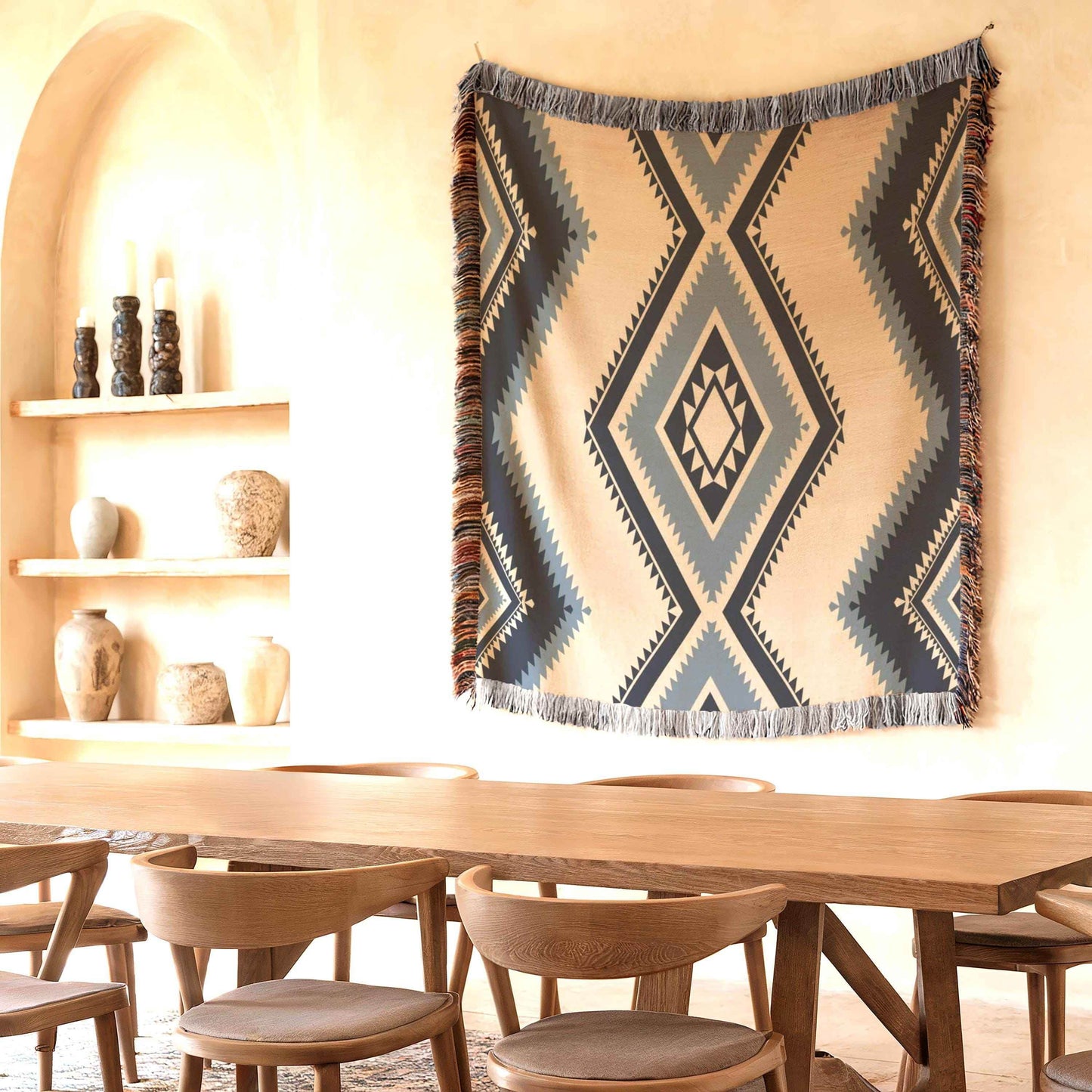 Tribal Woven Blanket | Cozy Cotton Throw Featuring Navajo Geometric Patterns & Boho Chic Design - timelessbohochic.com