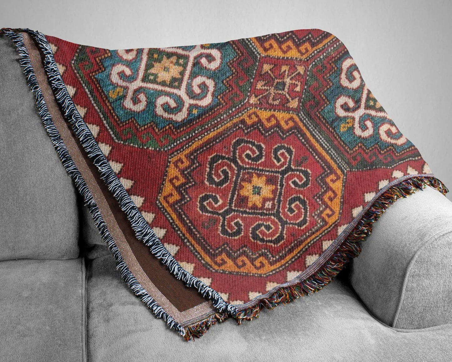 Moroccan Boho Decor - Cozy Couch Throw with Stylish Moorish Design & Warm Cotton