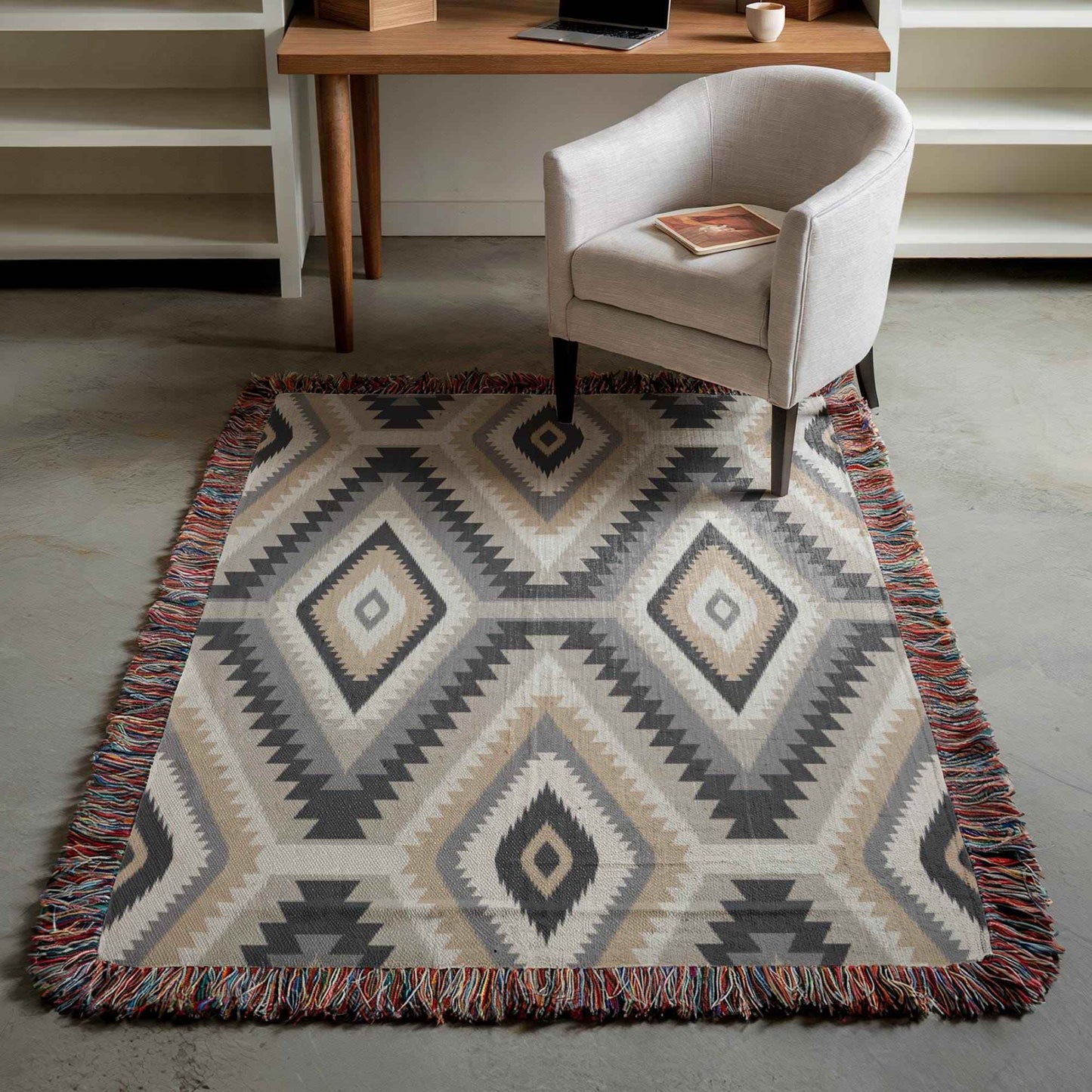 Tribal Pattern Throw Blanket - Cotton Cozy Fall Accent With Fringed Edges - timelessbohochic.com