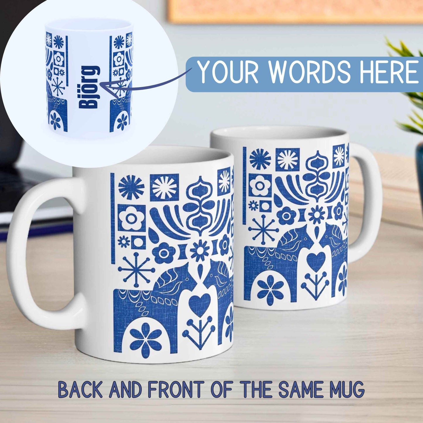 Blue Dala Horse Mug - Personalized Ceramic Coffee Cup | Unique Dad Gift - timelessbohochic.com