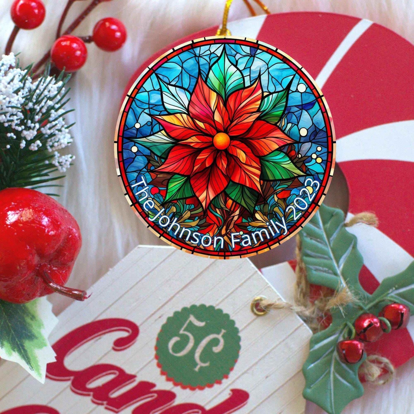 Acrylic Poinsettia Ornament - Custom Christmas Tree Decoration | Festive Holiday Decor - timelessbohochic.com