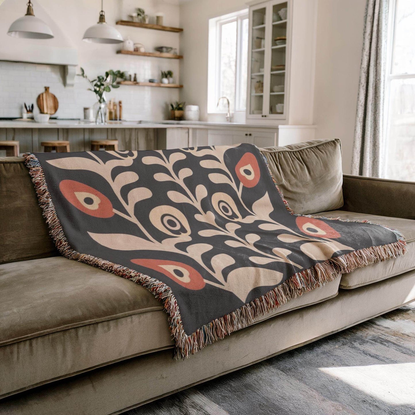 Floral Bouquet Blanket - Matisse Inspired Cotton Woven Throw with Colorful Fringed Edges - timelessbohochic.com