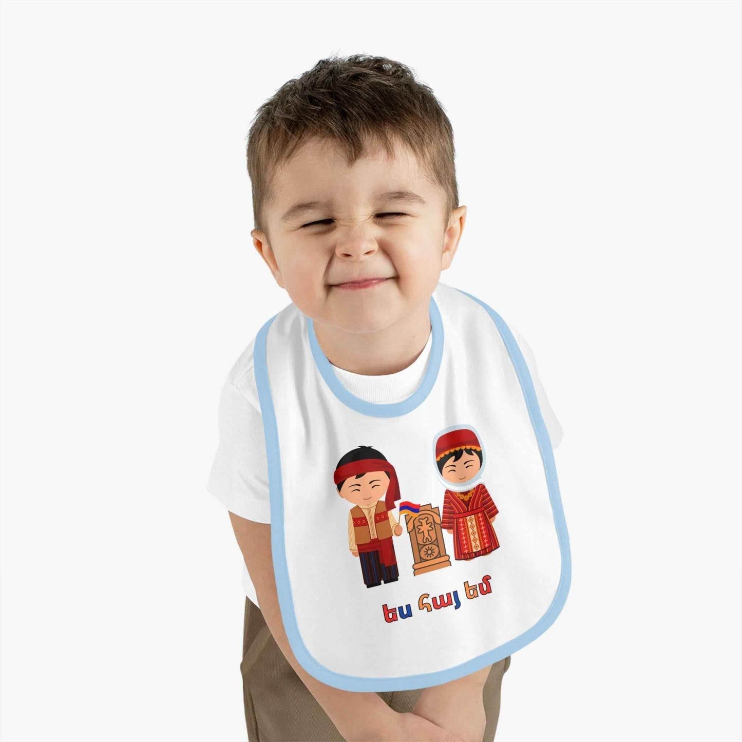 Armenian Folk Bib - Unique Baby Feeding Bib with Traditional Katchkar Design - timelessbohochic.com