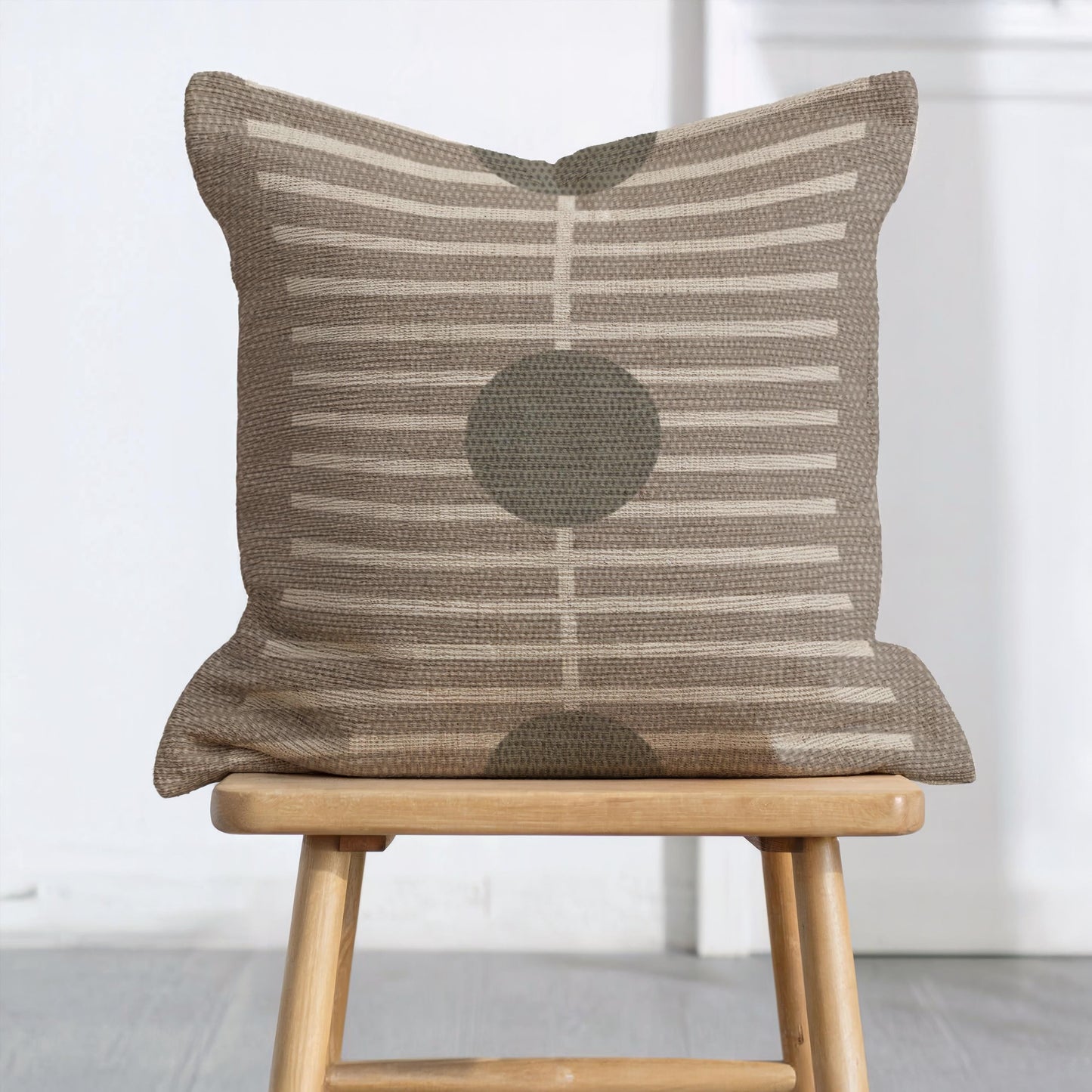 Woven Throw Cushion - Geometric Decor Cream Green Pillow | Modern Home Accent