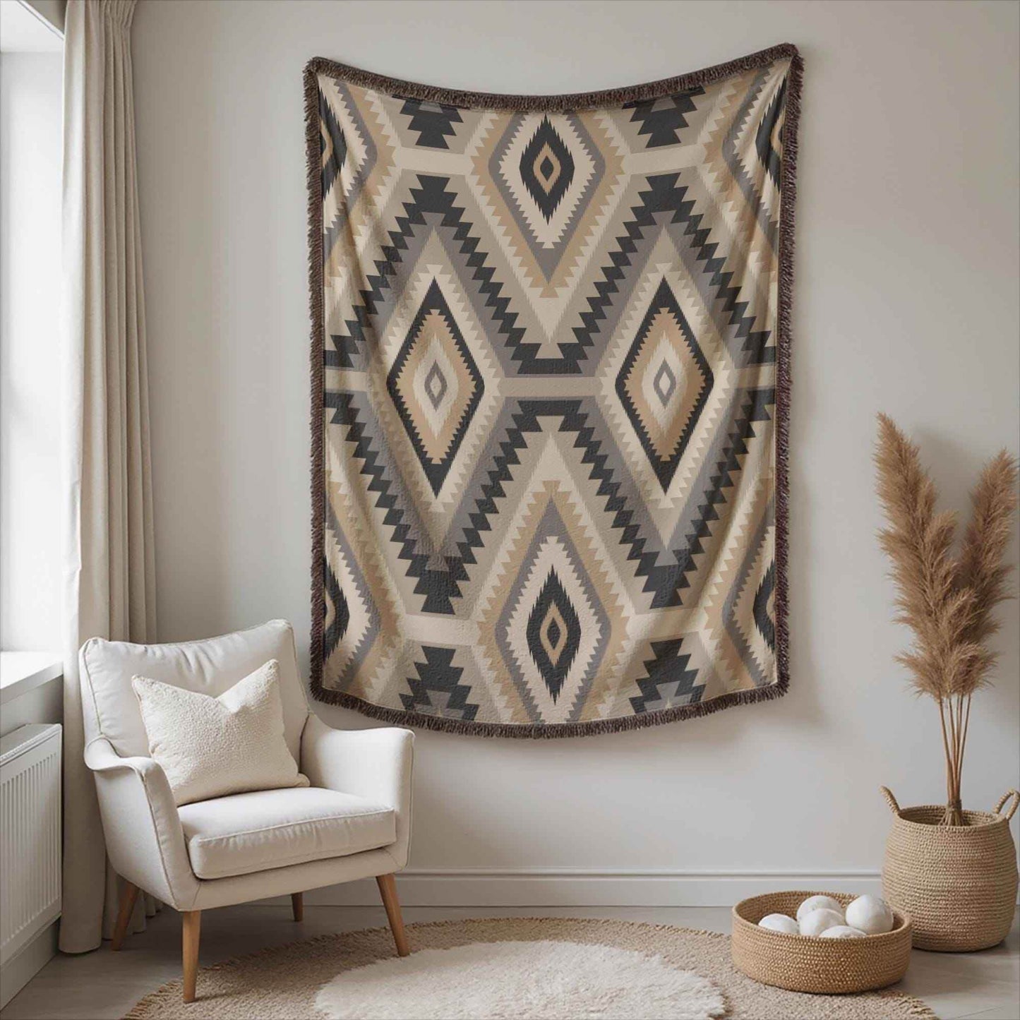 Southwestern Cotton Tapestry – Cozy Boho Wall Hanging with Geometric Tribal Pattern - timelessbohochic.com
