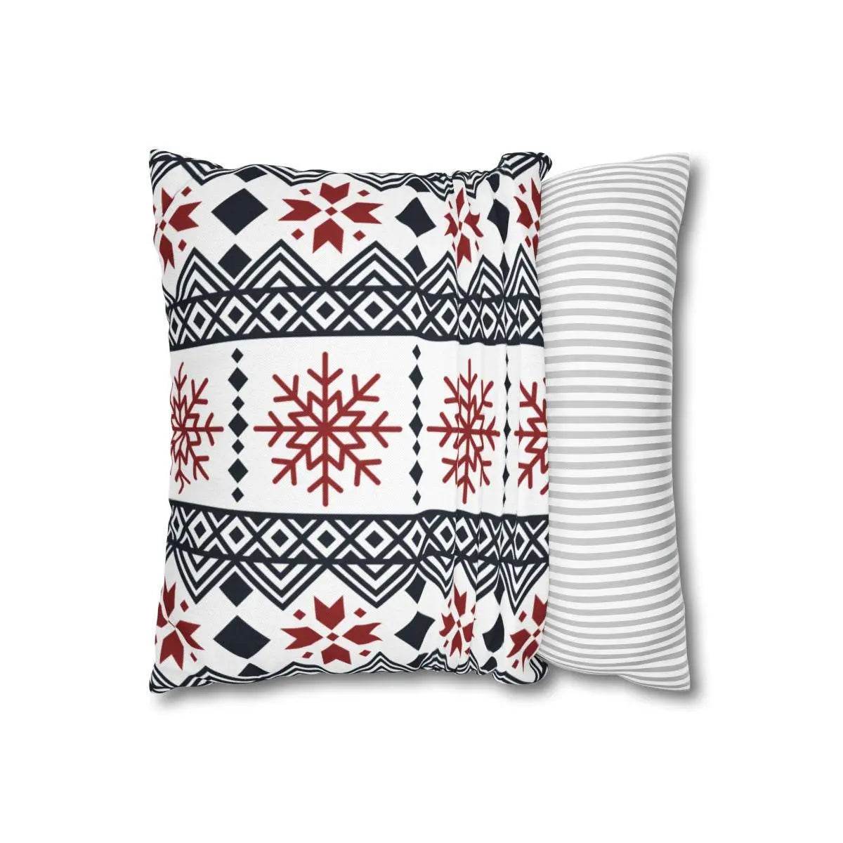 Scandi Pillow Cover – Black Red Snowflake Nordic Cushion | Winter Home Decor - timelessbohochic.com