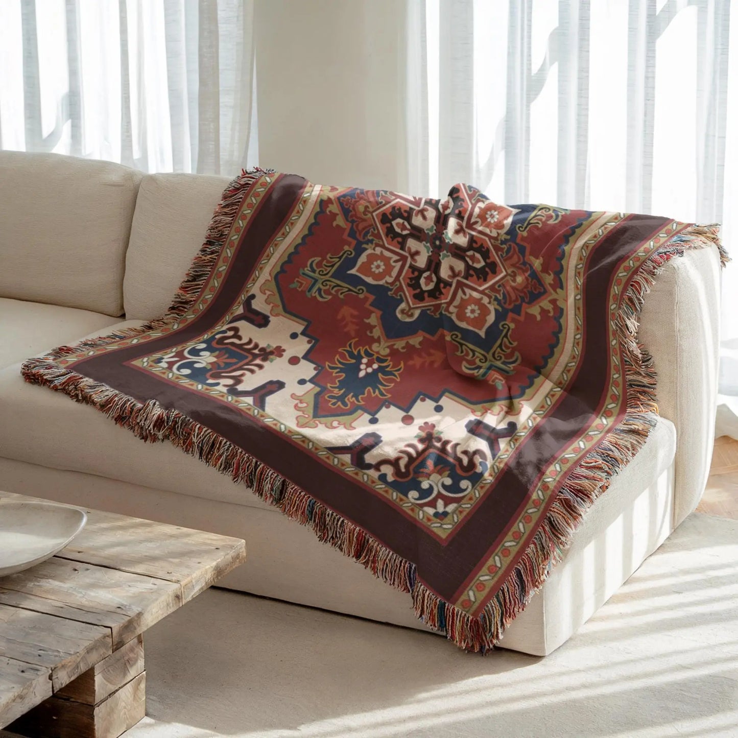 Persian Rug Pillow Blanket Set – Woven Cotton Throw & Decorative Cushion Cover