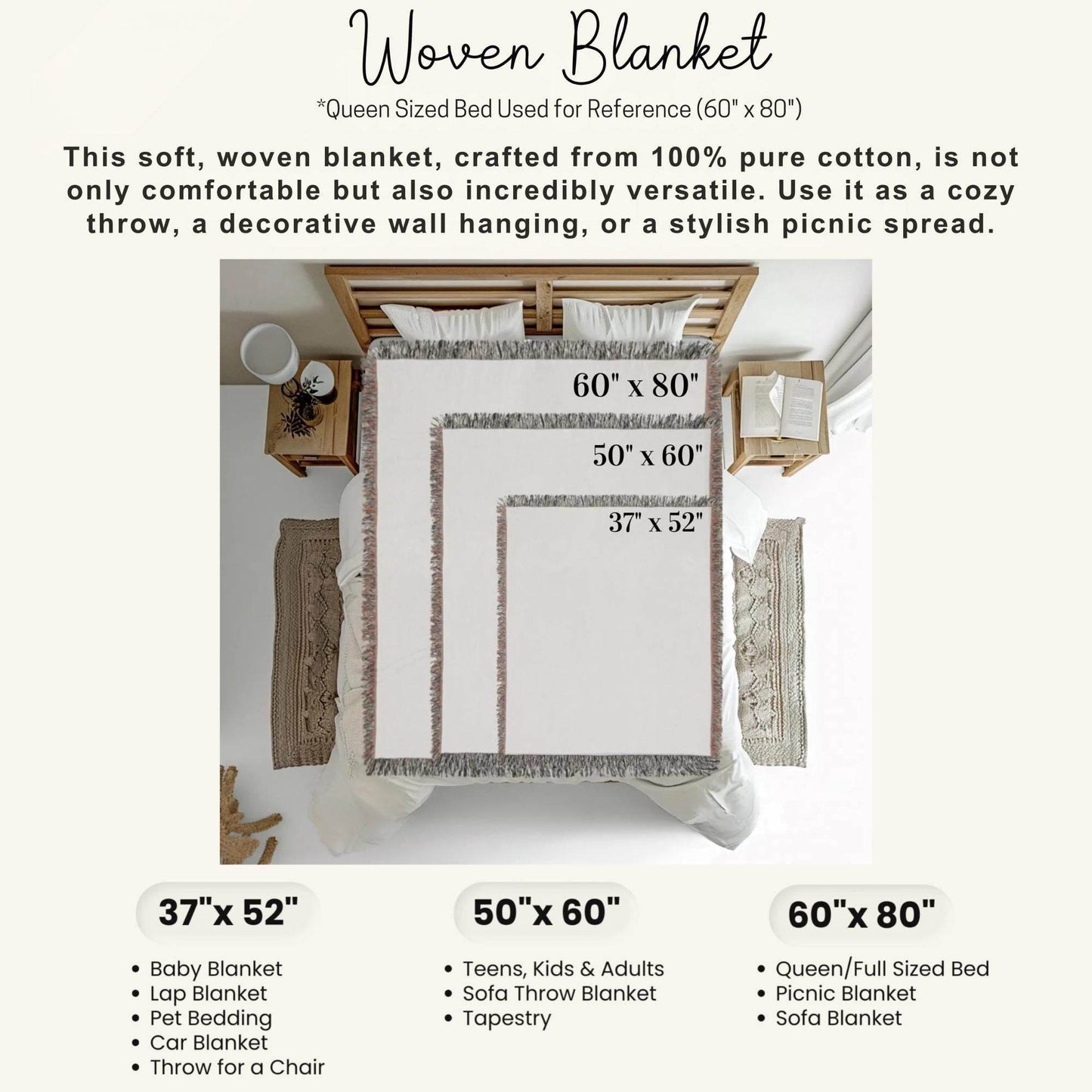 Woven Throw Blanket – Cozy Cotton Patio Blanket with Fringed Edge for Garden - timelessbohochic.com