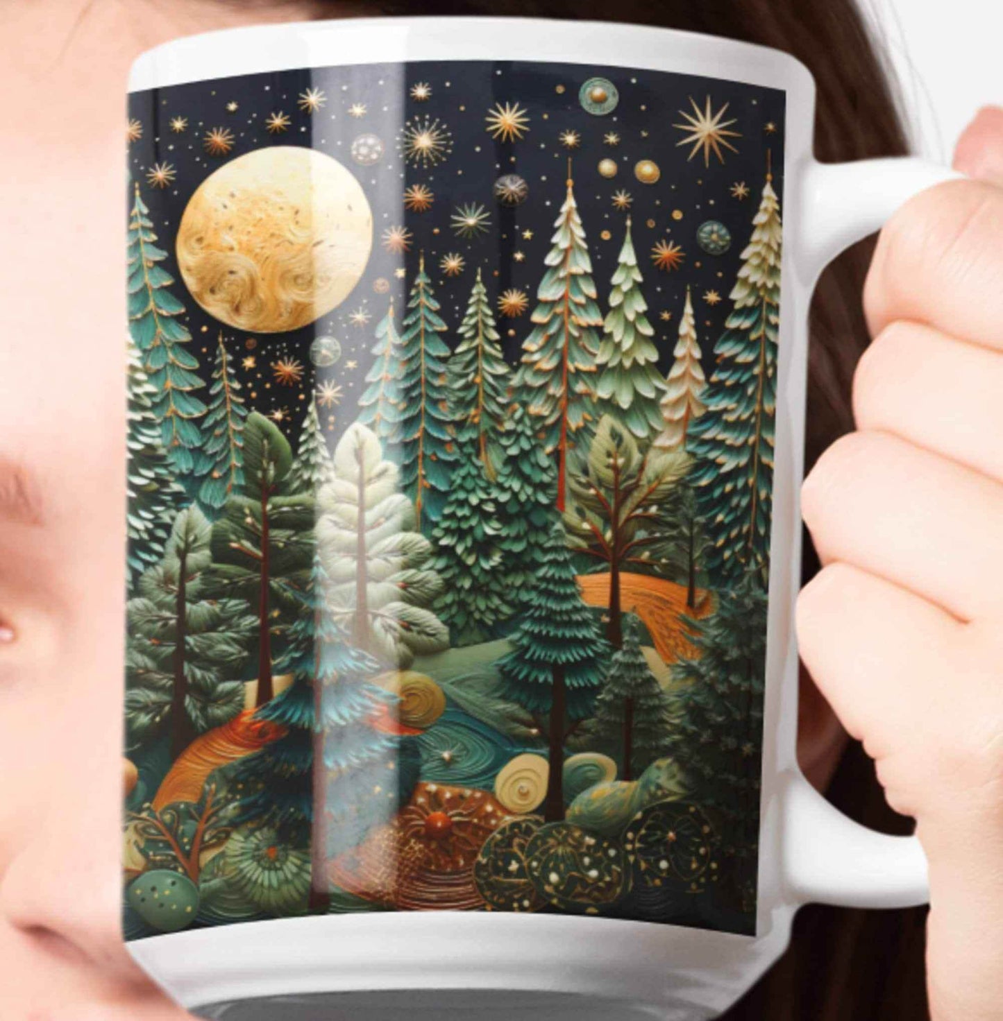Winter Landscape Mug - Cozy Ceramic Coffee Cup With Pine Tree Design - timelessbohochic.com