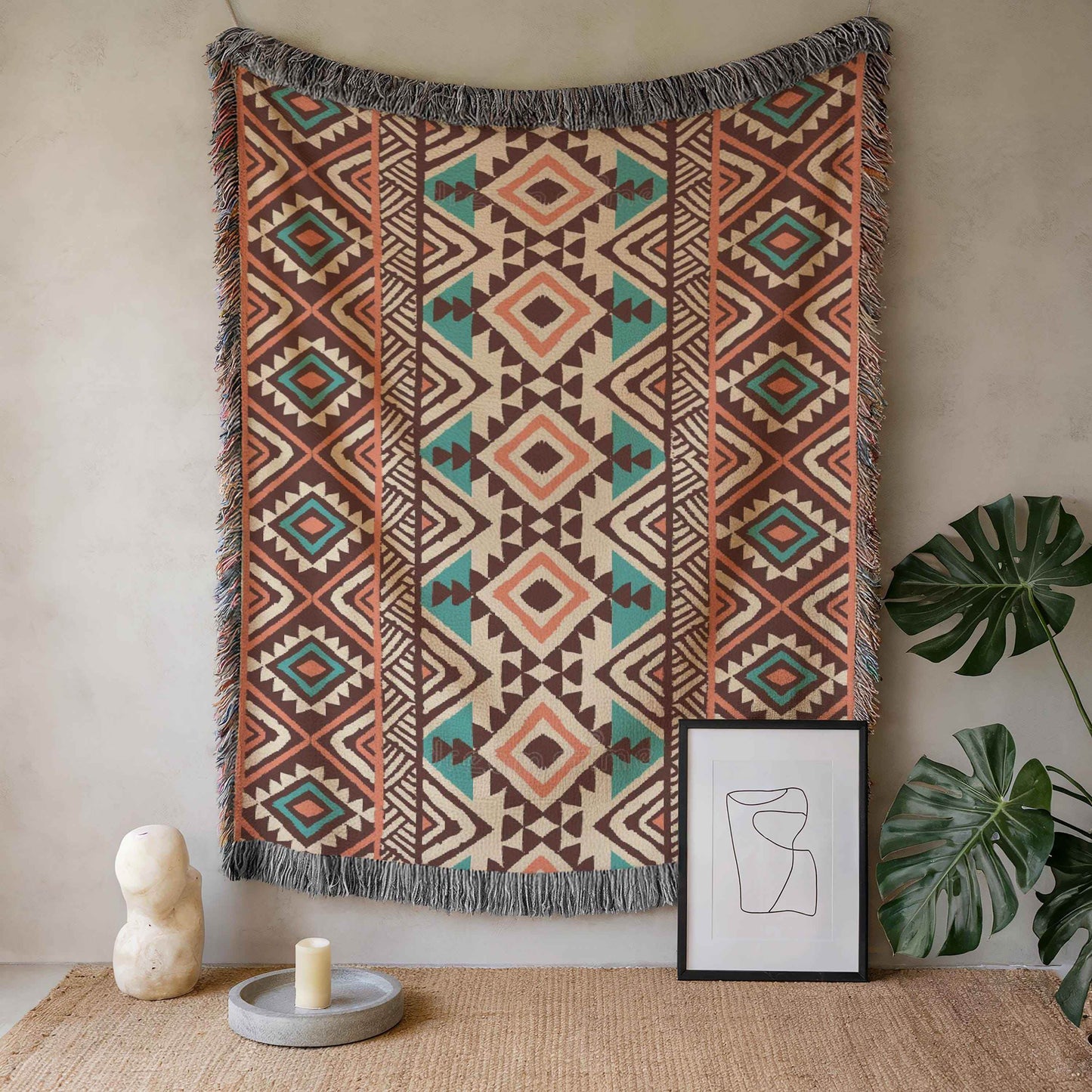 Tribal Wall Hanging - Navajo Textile Art | Southwestern Wall Decor Tapestry - timelessbohochic.com