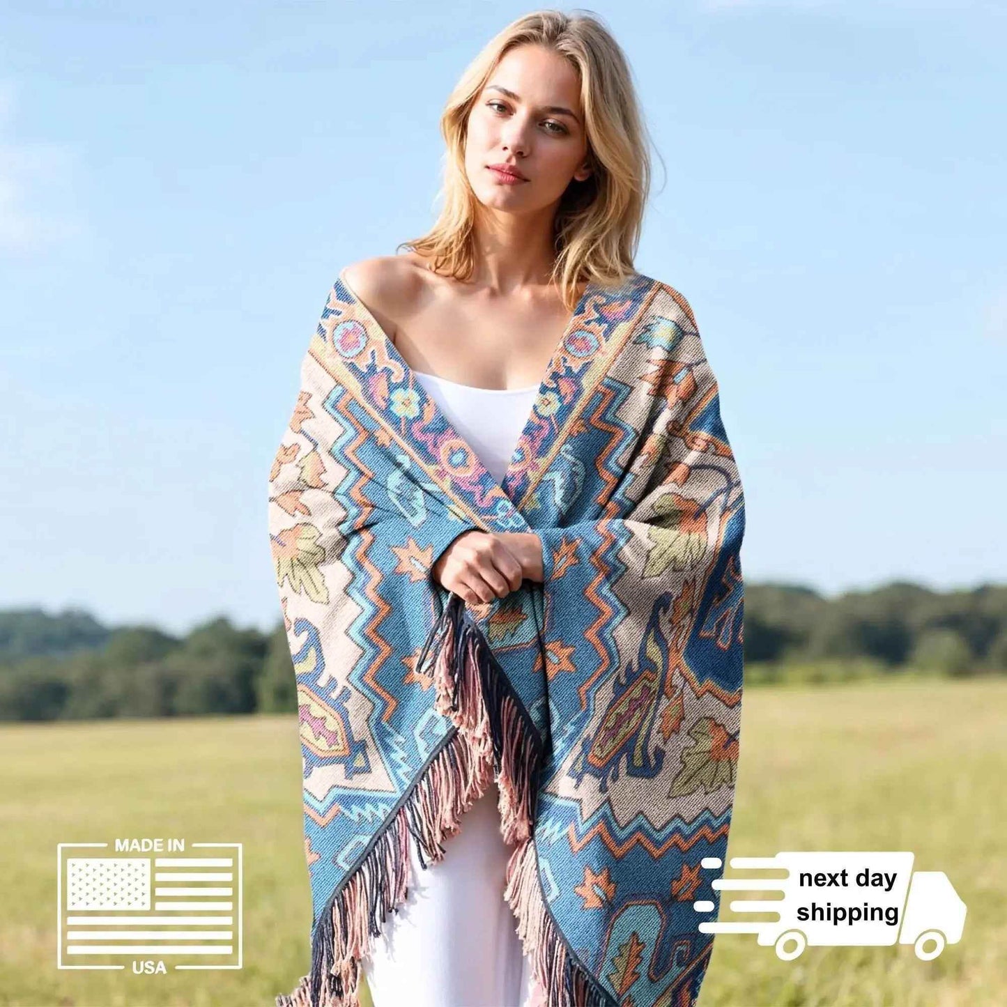 Bohemian Woven Blanket – Persian Rug Throw | Boho Tapestry Travel Throw - timelessbohochic.com