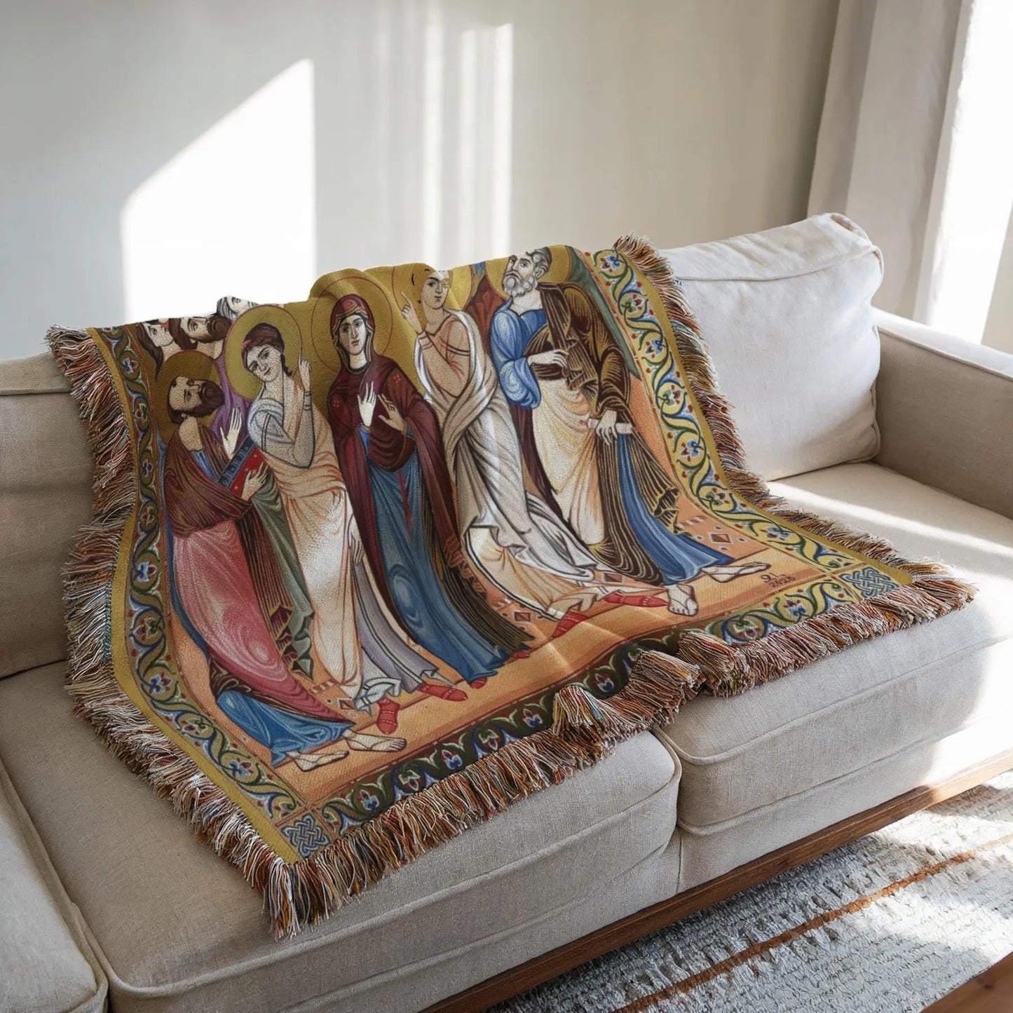 Armenian Cotton Blanket - Woven Throw with Haykakan Hampartsum Design | Cozy Sofa Decor