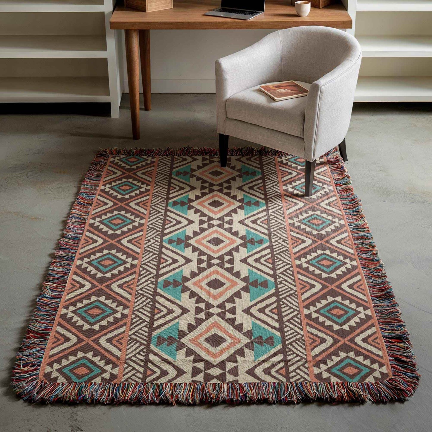 Tribal Throw Blanket – Navajo Blanket Woven Tapestry With Geometric Pattern - timelessbohochic.com