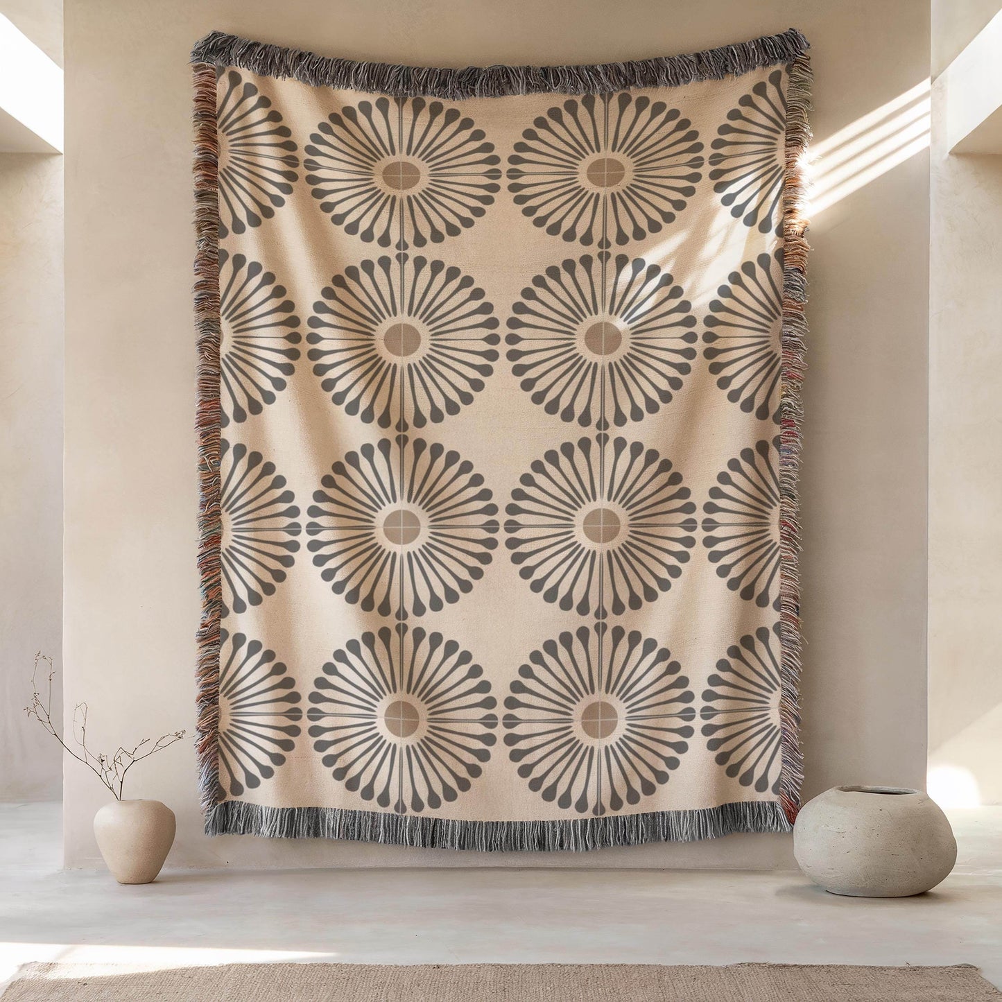 Sunflower Wall Tapestry - Boho Fabric Tapestry with Colorful Fringed Edges - timelessbohochic.com