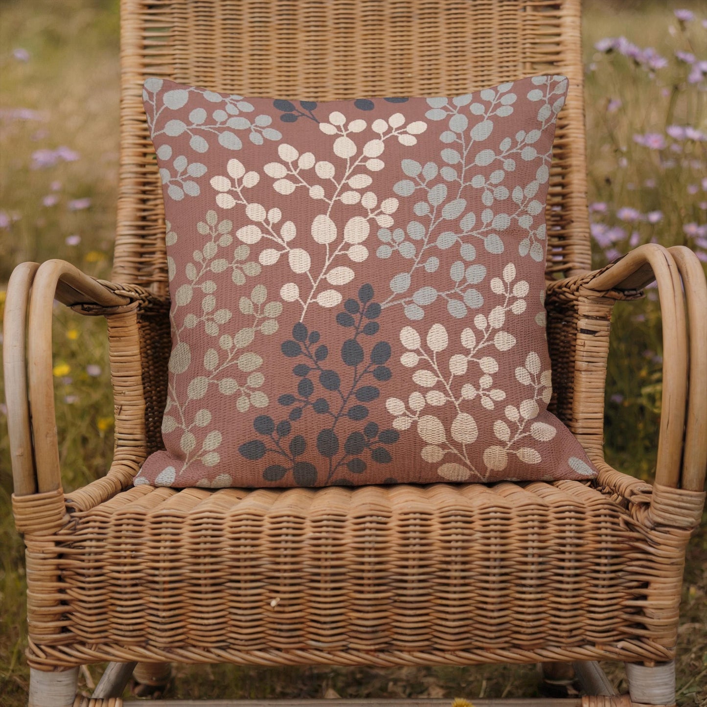 Japanese Throw Pillow - Woven Decorative Cushion With Floral Pattern Home Decor