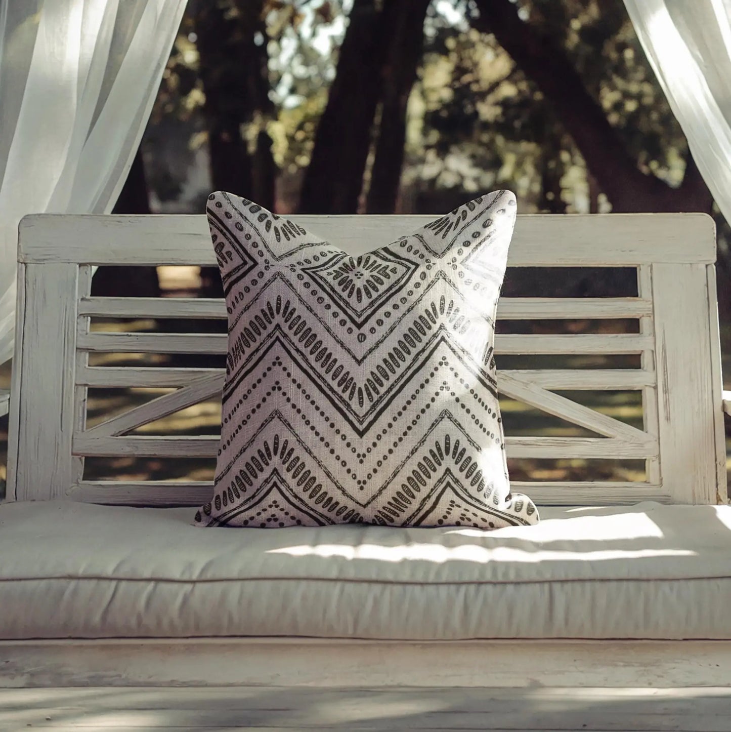 Boho Pillow - Minimalist Cushion With Woven Chevron & Tribal Accent Design