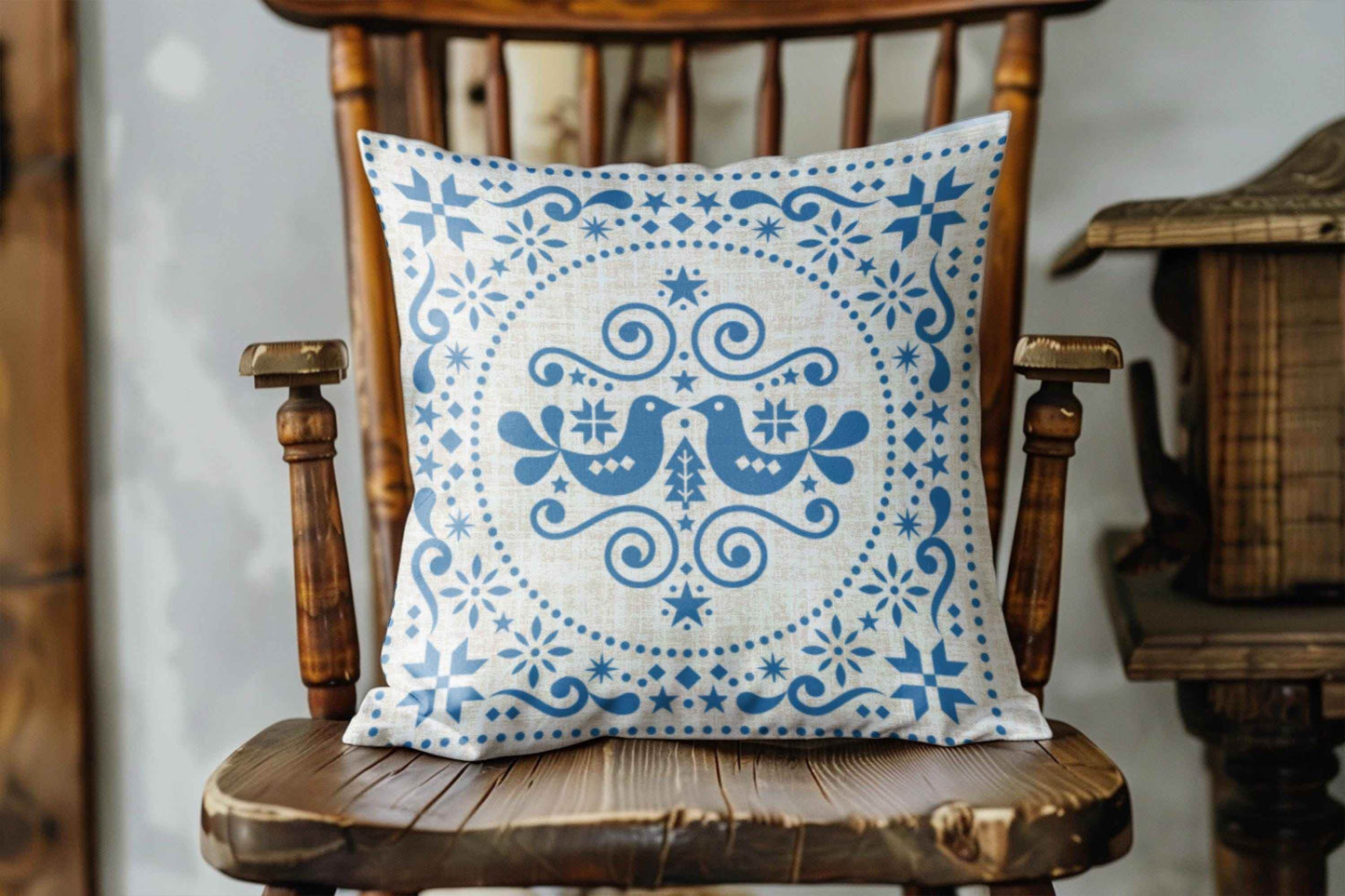 Blue Bird Cushion - Scandinavian Throw Pillow | Cozy Sofa Cushion, Double Sided Design - timelessbohochic.com