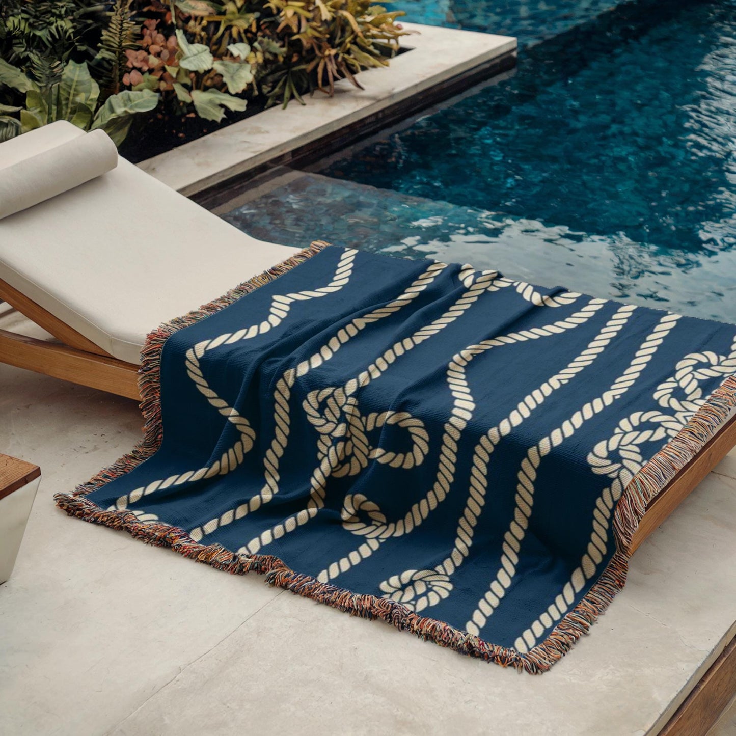 Marine Woven Blanket – Nautical Cord Throw With Colorful Fringed Edges
