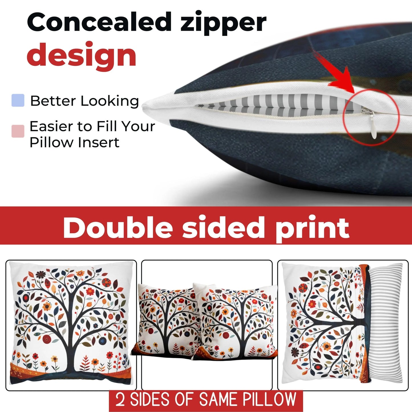 Scandi Tree Pillowcase – Nordic Cushion Cover With Concealed Zipper | Cozy Forestcore Sham