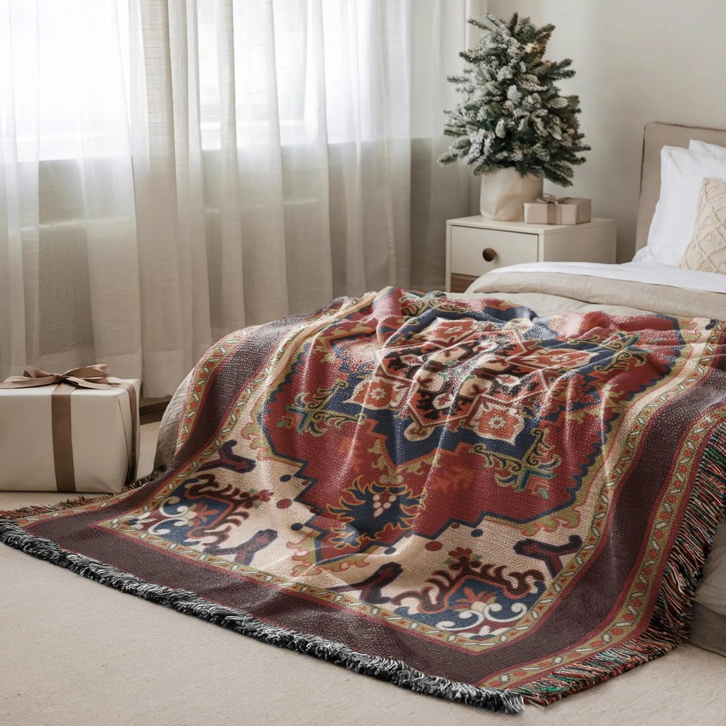 Woven Blanket - Persian Rug Throw With Fringed Edge | Soft Cotton Fabric Durable Cover
