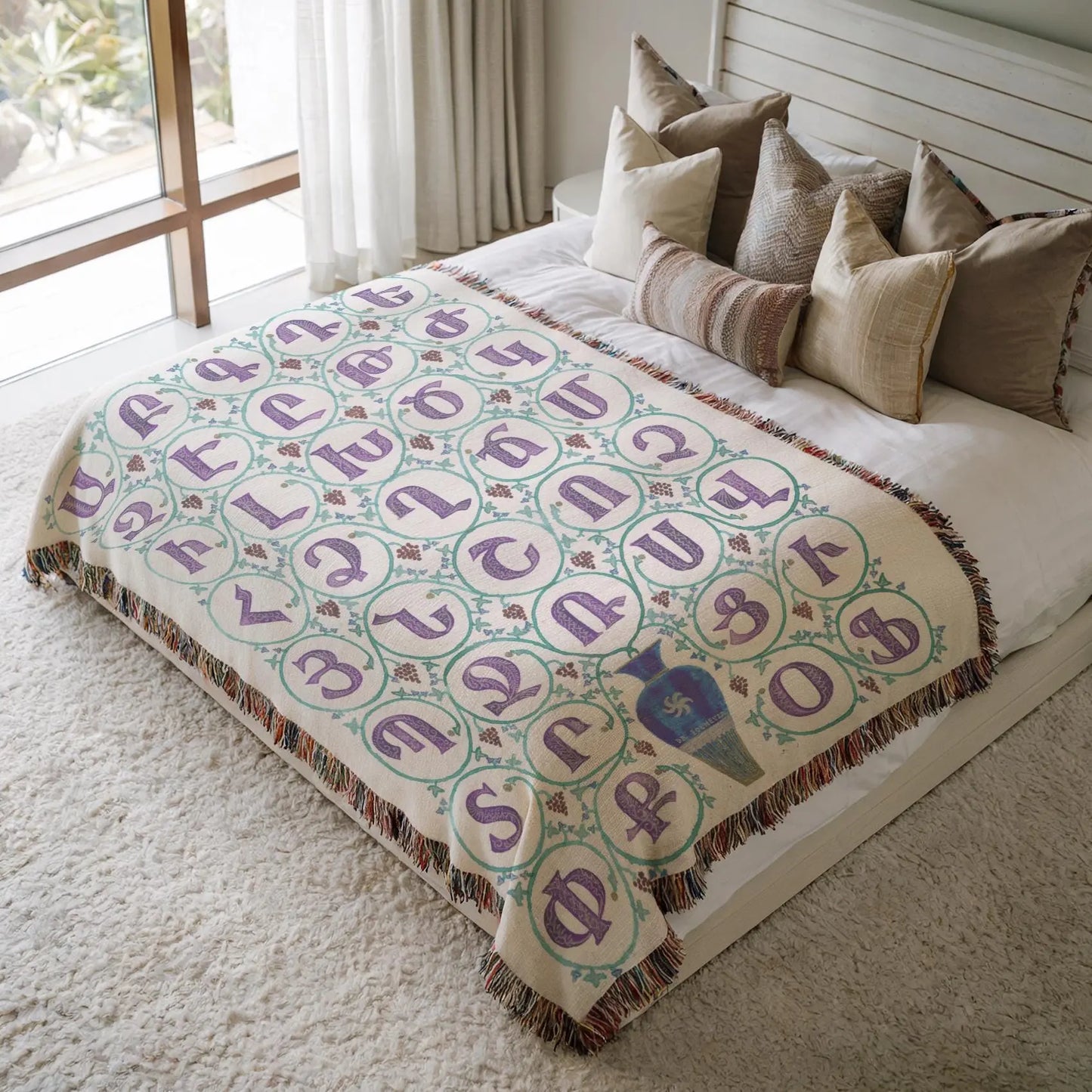 Armenian Woven Blanket - Cotton Throw with Armenian Alphabet Design | Cozy Cultural Sofa Throw
