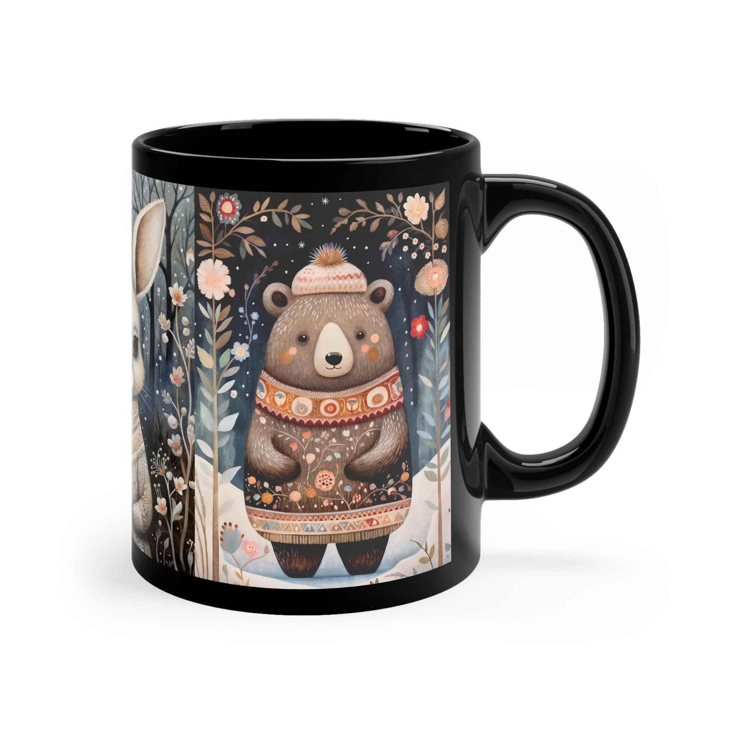 Scandinavian Folk Art Mug – Vintage Woodland Animals Ceramic Coffee Cup | Cozy Hygge Gift - timelessbohochic.com