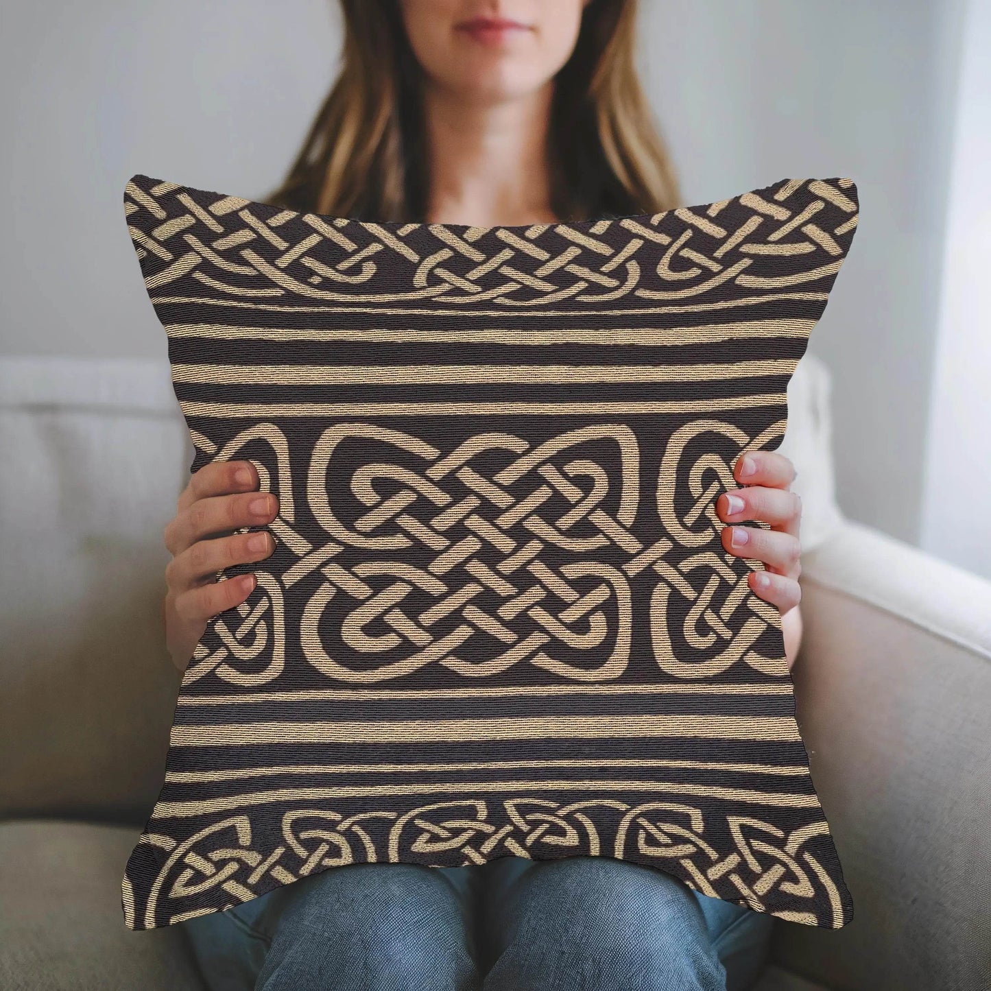 Irish Eternity Knot Blanket Set - Cozy Cotton Woven Throw & Pillow for Celtic Home Decor - timelessbohochic.com
