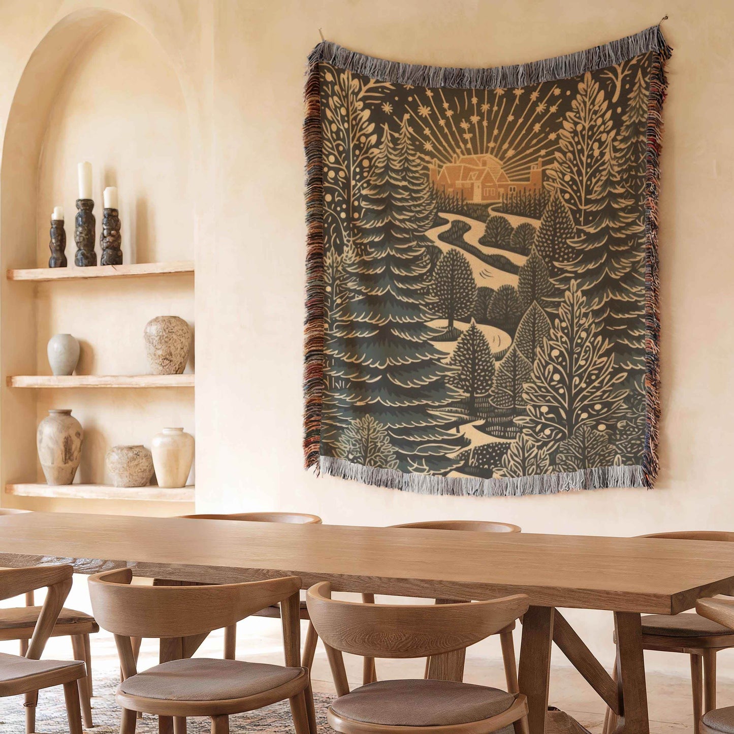 Christmas Trees Tapestry - Festive Season Gift | Cozy Cabin Decor, Woven Cotton Throw - timelessbohochic.com