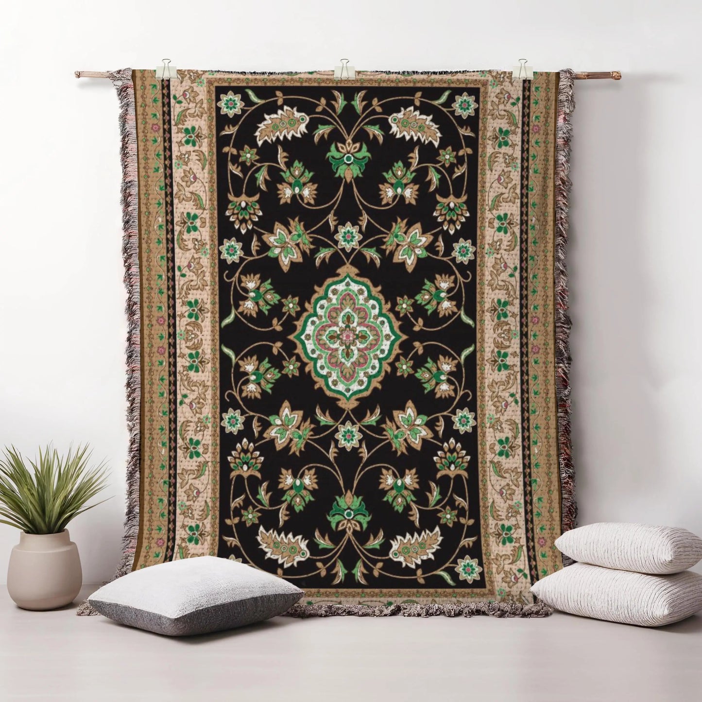 Middle East Woven Blanket – Cozy Kilim Cotton Throw with Fringed Edges