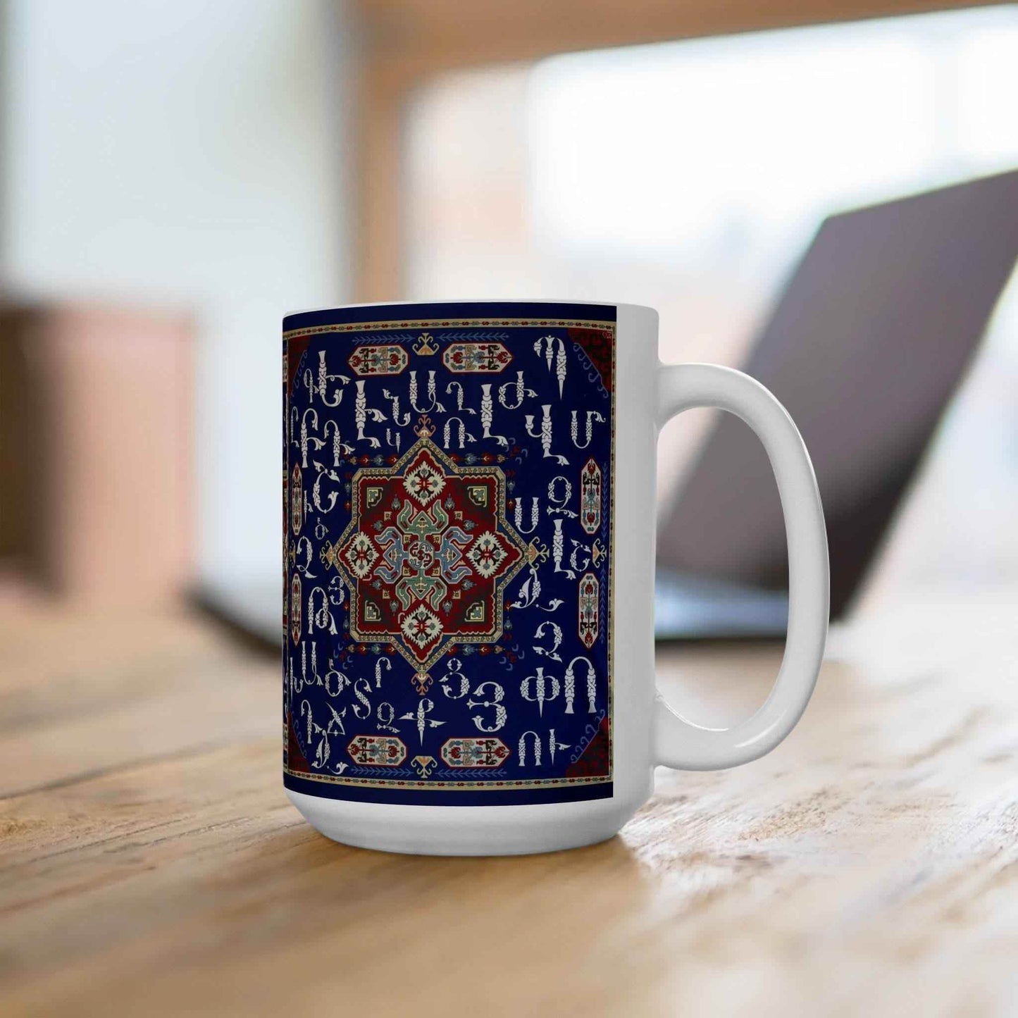 Armenian Coffee Mug - Handmade Ceramic 11 Oz Cup with Alphabet Art | Unique Drinkware - timelessbohochic.com