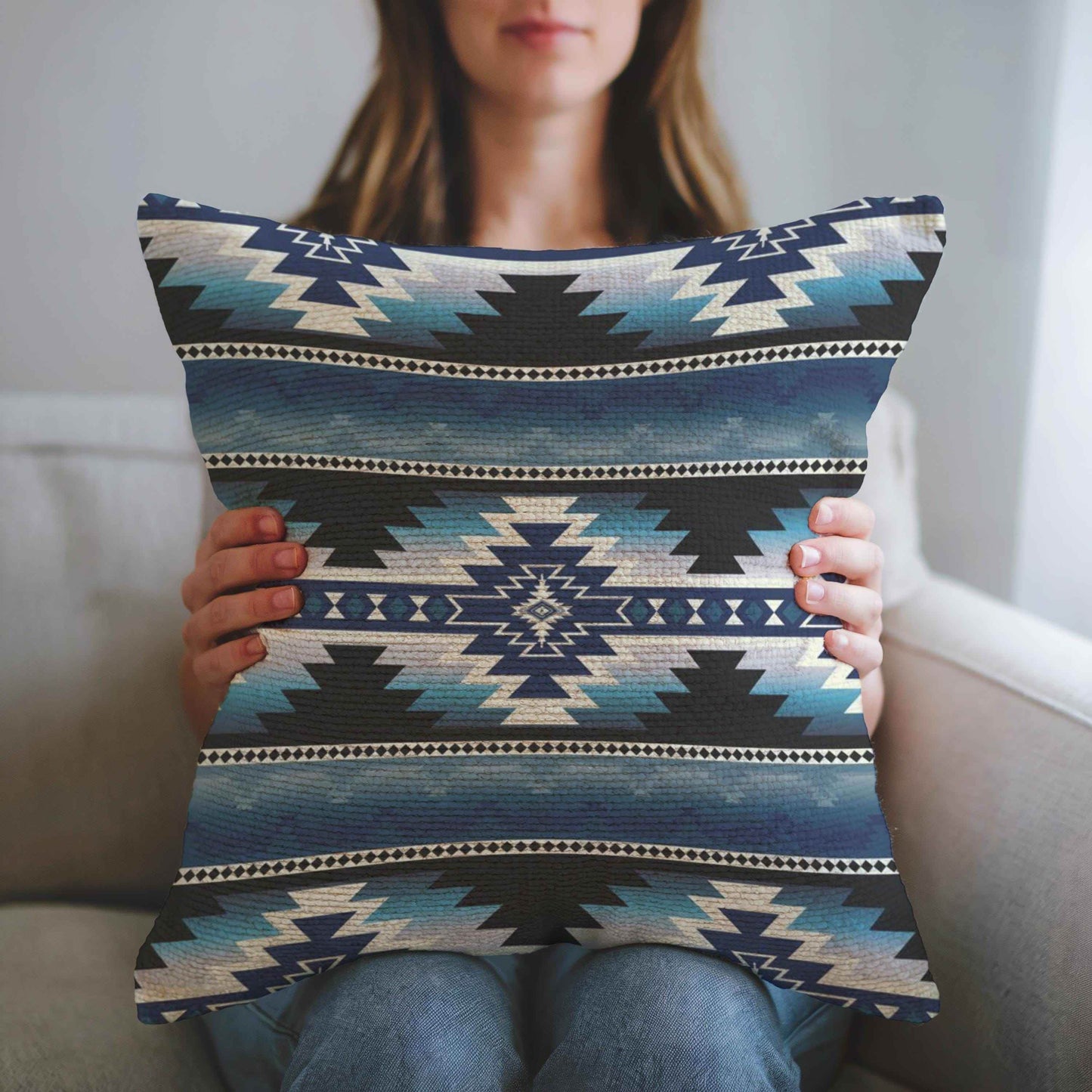 Navajo Cotton Throw Pillow - Rustic Boho Pillow Cover with Colorful Fringed Edges - timelessbohochic.com