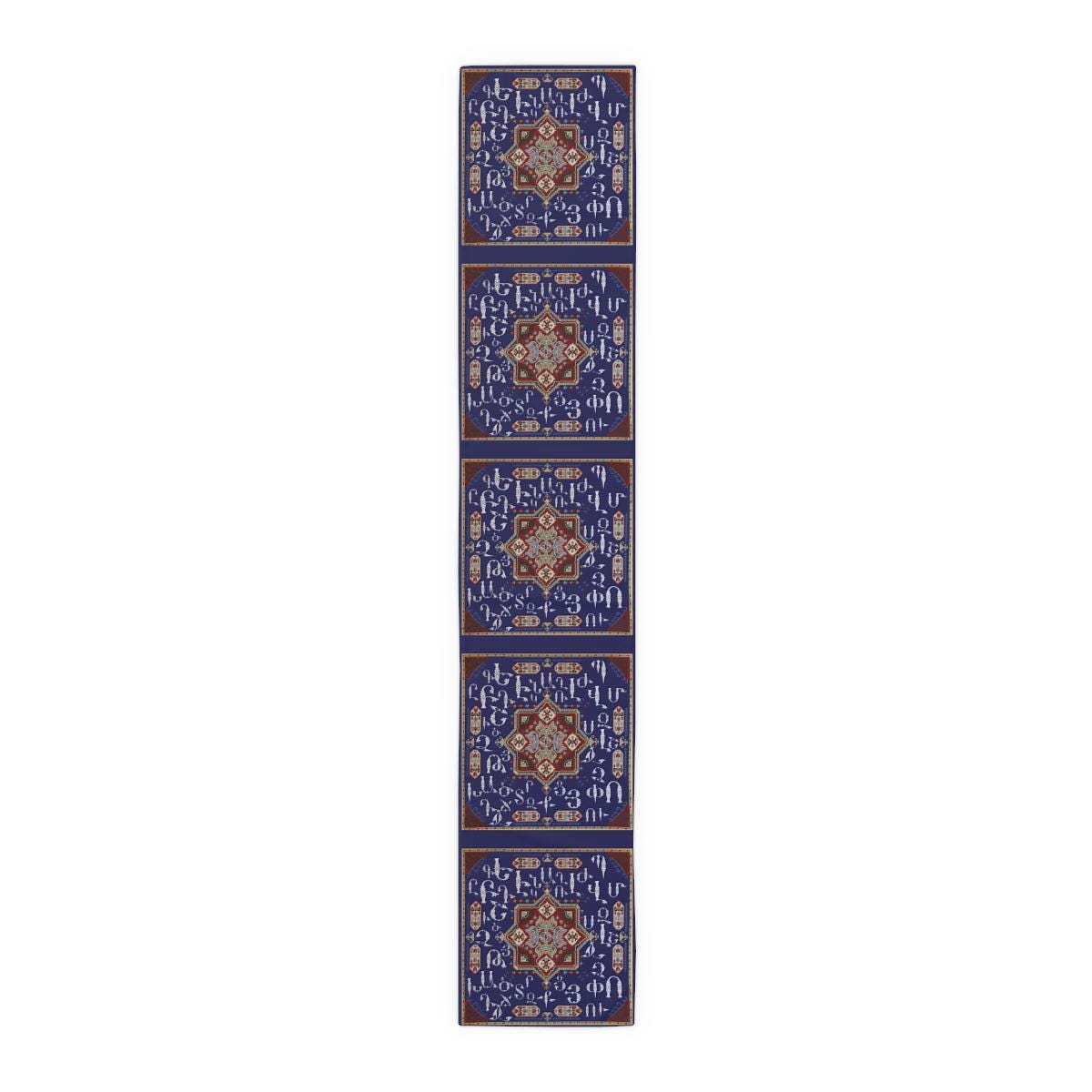 Armenian Table Runner – Blue White Runner | Handcrafted Ethnic Table Decor