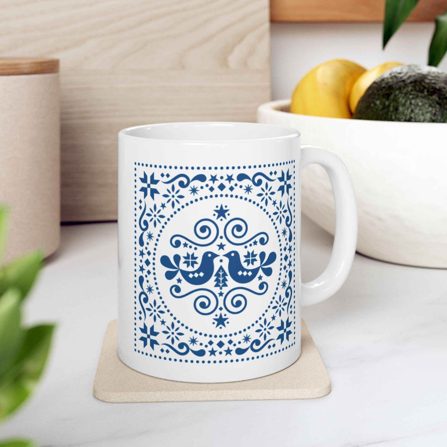 Personalized Ceramic Mug – Scandinavian Style Mug with Swedish Birds Design - timelessbohochic.com