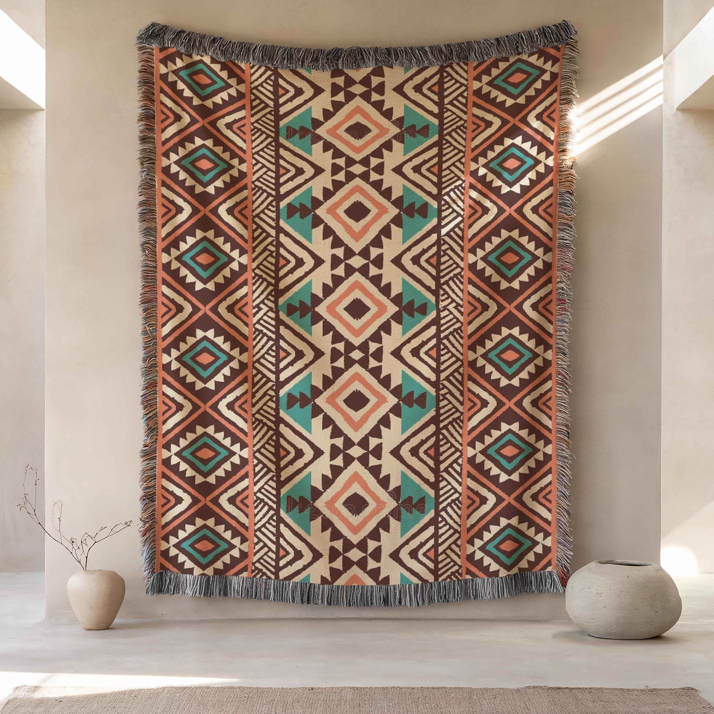 Tribal Wall Hanging - Navajo Textile Art | Southwestern Wall Decor Tapestry - timelessbohochic.com
