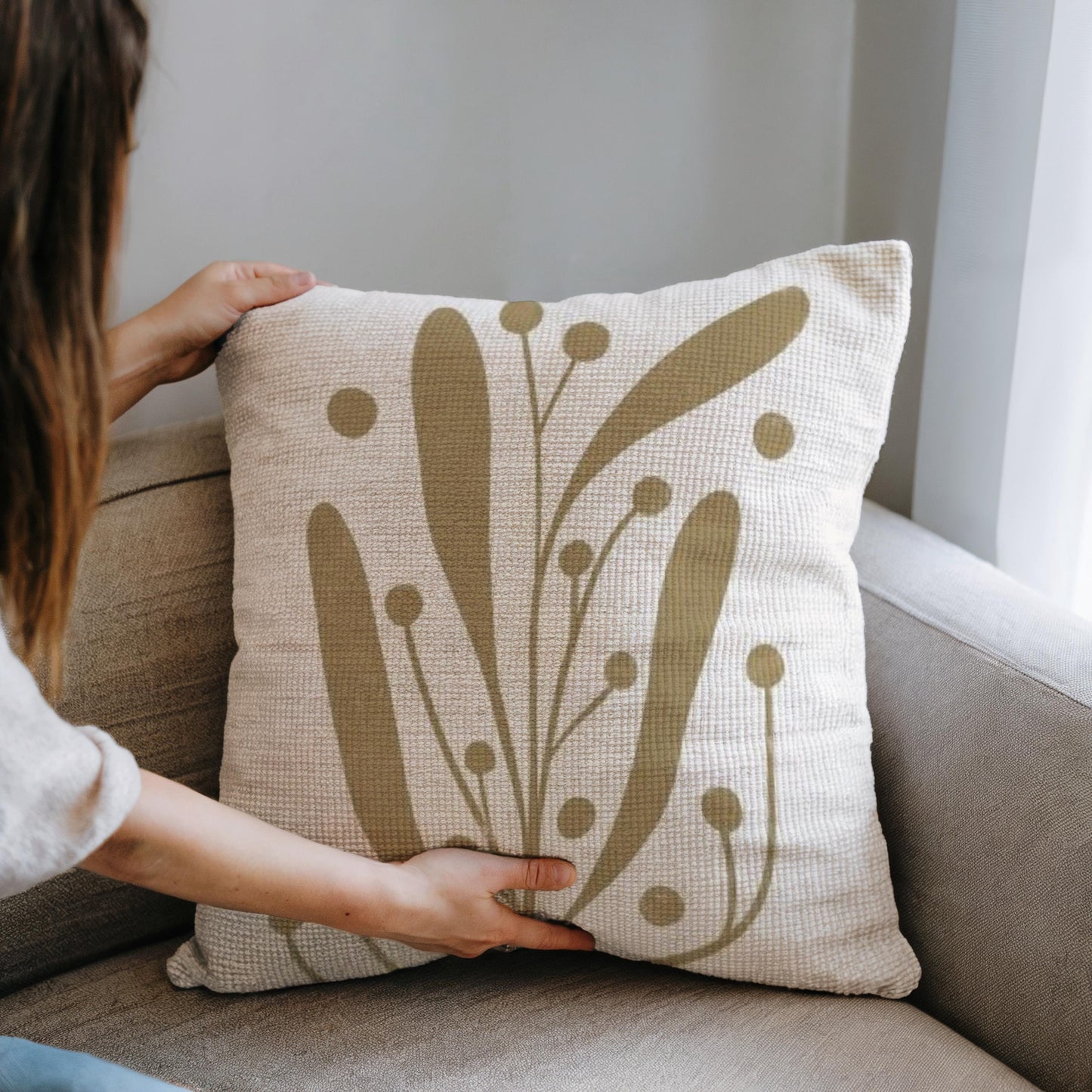 Linden Leaf Woven Pillow - Mid Century Modern Throw | Textured Cushion, Boho Chic Decor