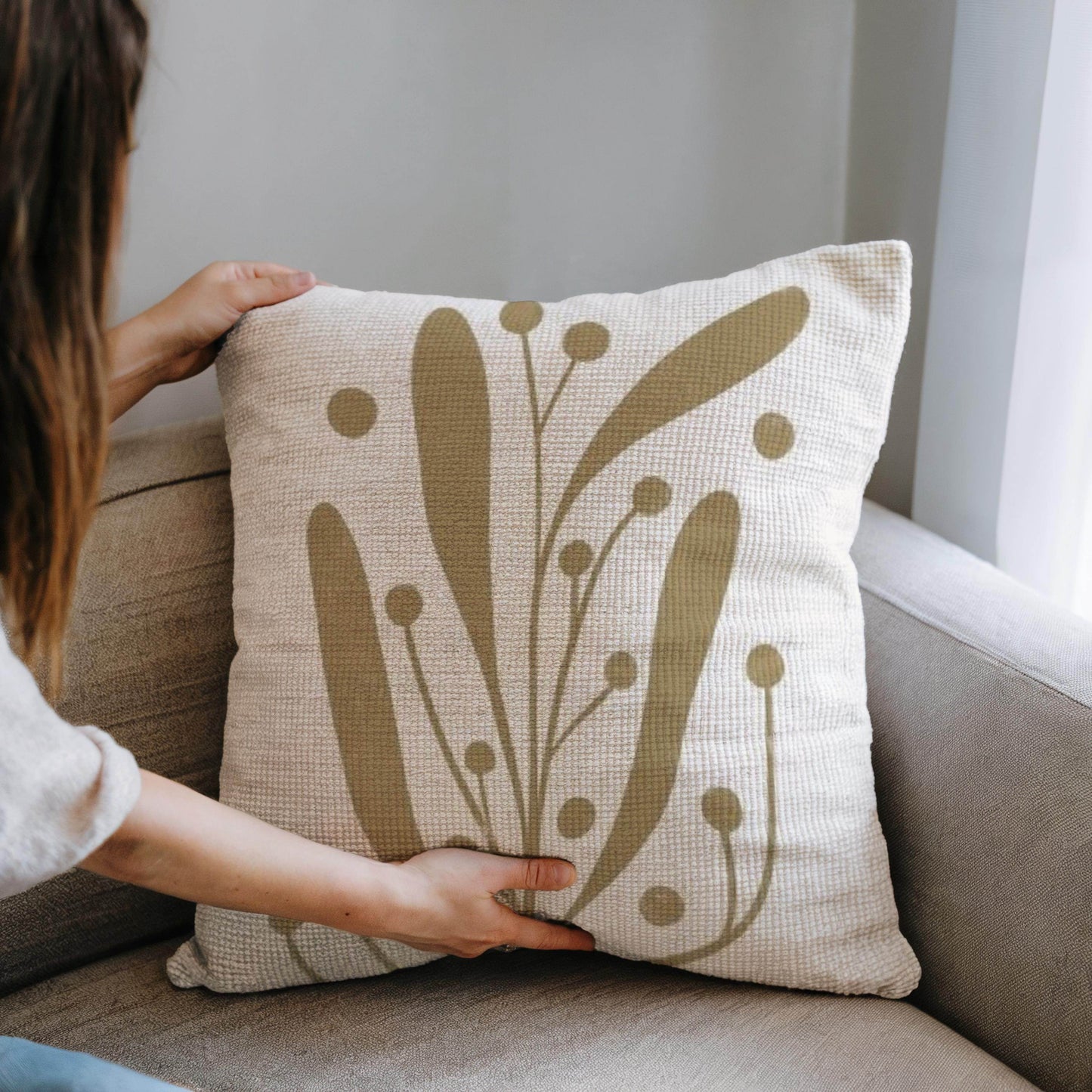 Linden Leaf Woven Pillow - Mid Century Modern Throw | Textured Cushion, Boho Chic Decor - timelessbohochic.com