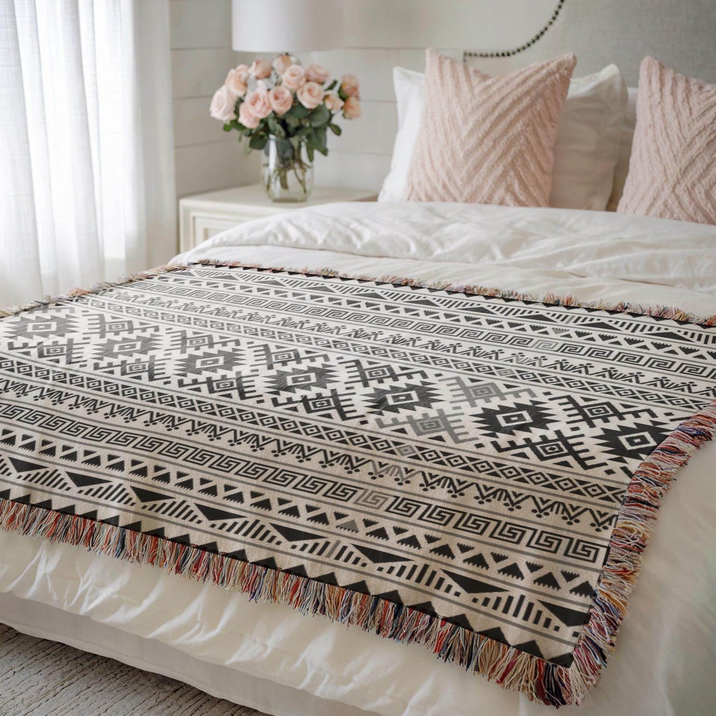 Boho Chic Coverlet - Ikat Textured Throw - timelessbohochic.com
