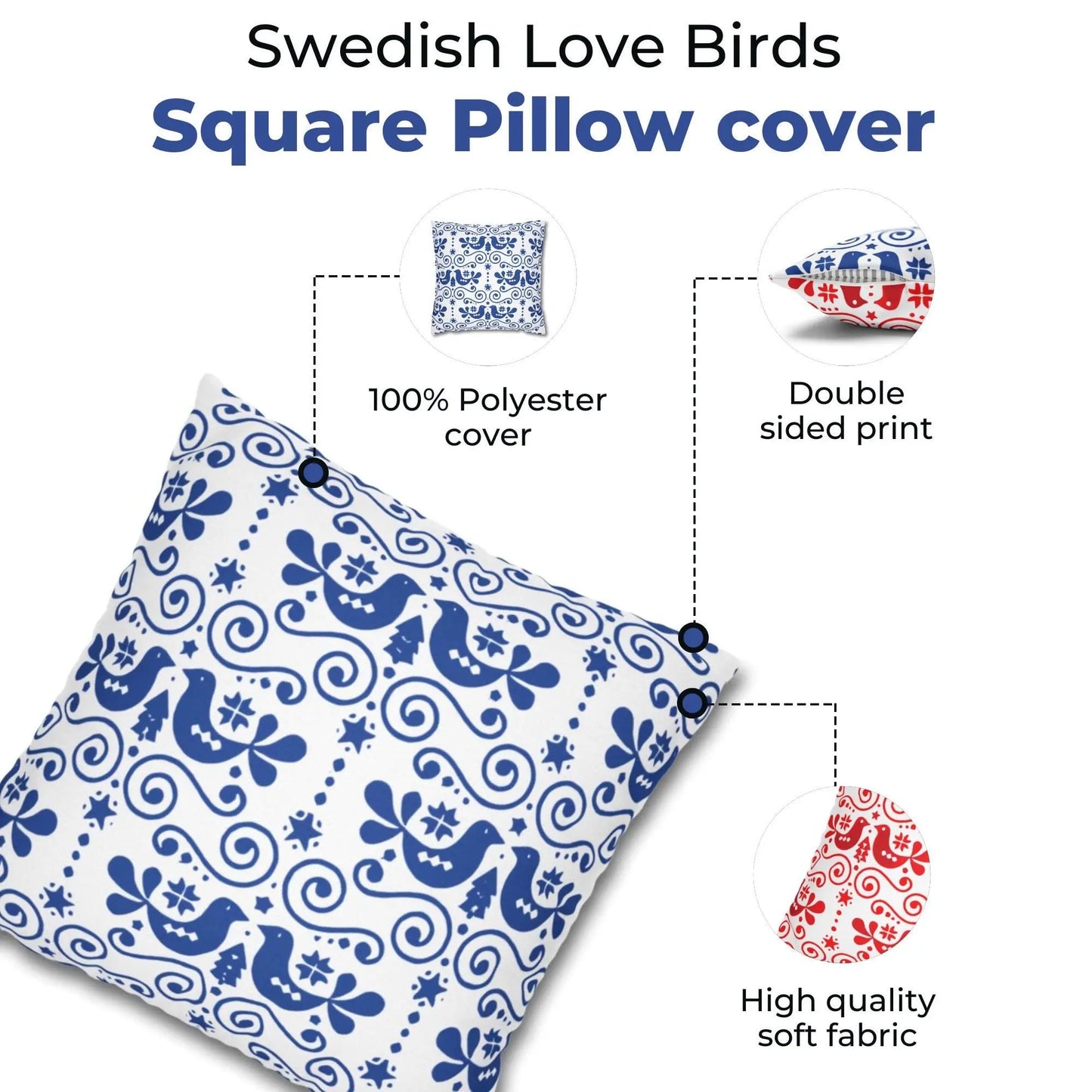 Swedish Folk Art Pillowcase – Scandinavian Throw Pillow Cover | Two-Sided Cushion