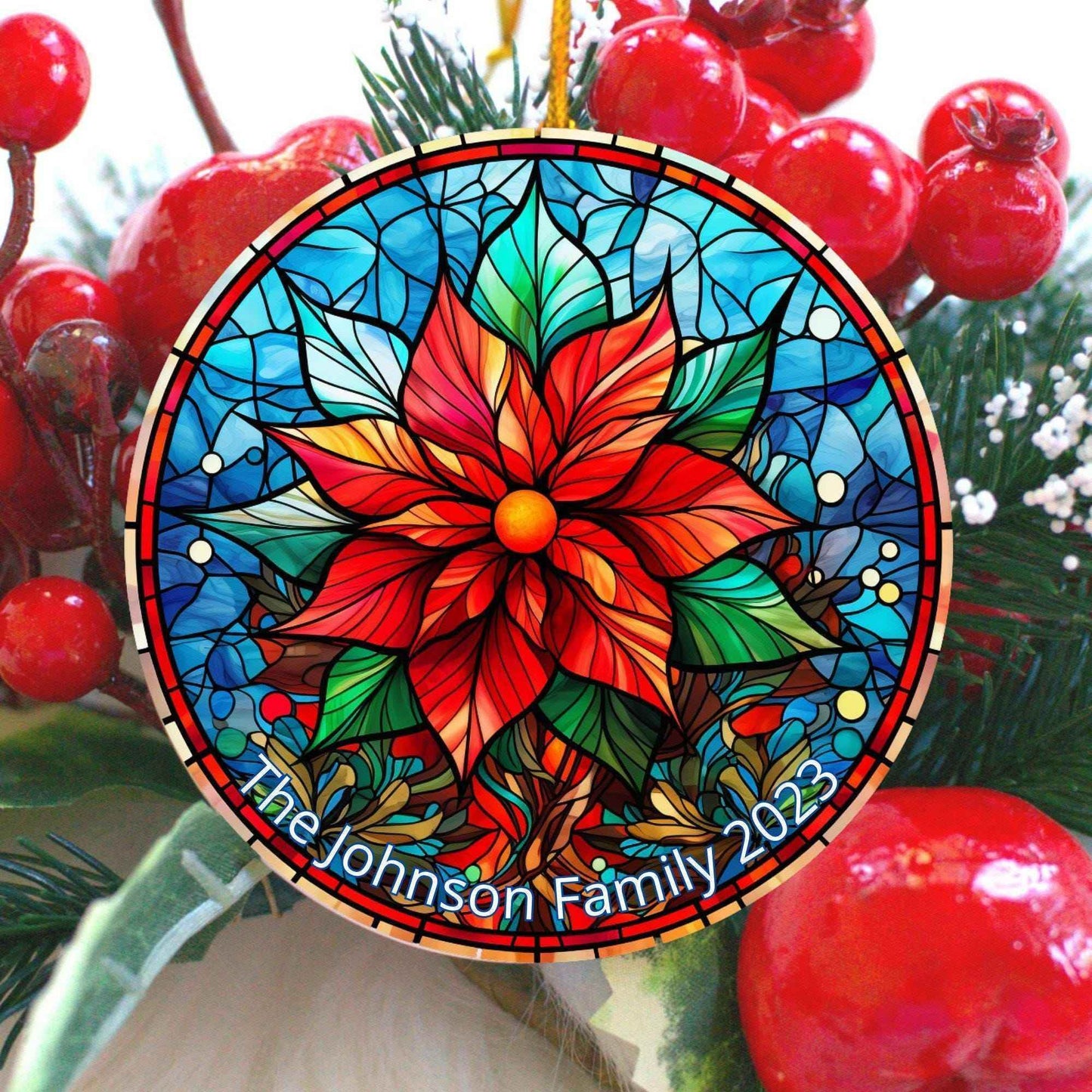Acrylic Poinsettia Ornament - Custom Christmas Tree Decoration | Festive Holiday Decor - timelessbohochic.com